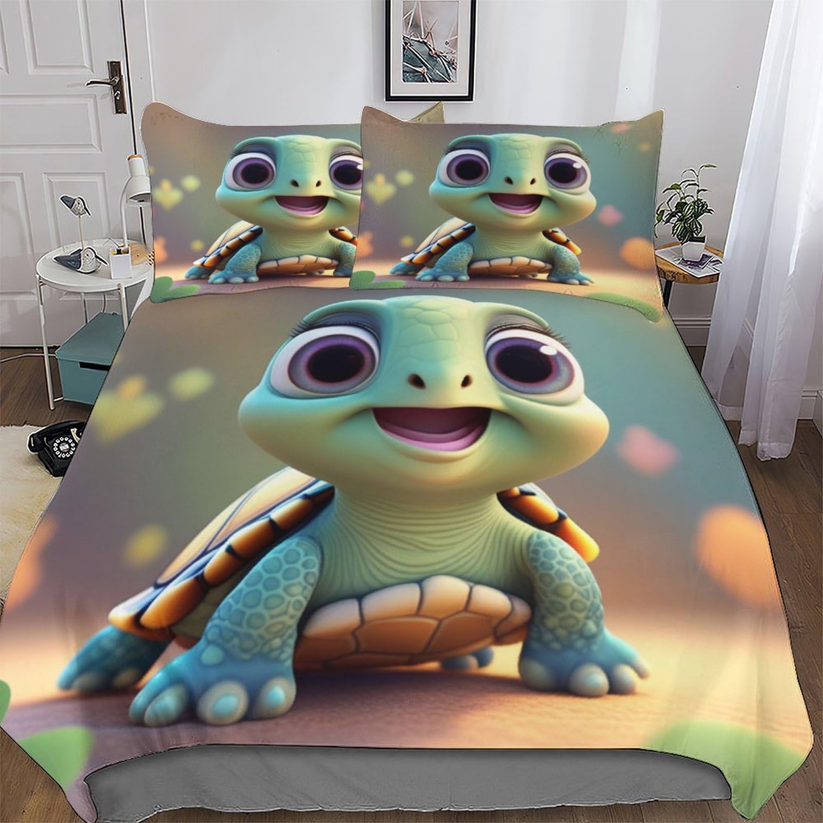 Housse de couette tortue microfibre hypoallergénique 3 pièces lit double