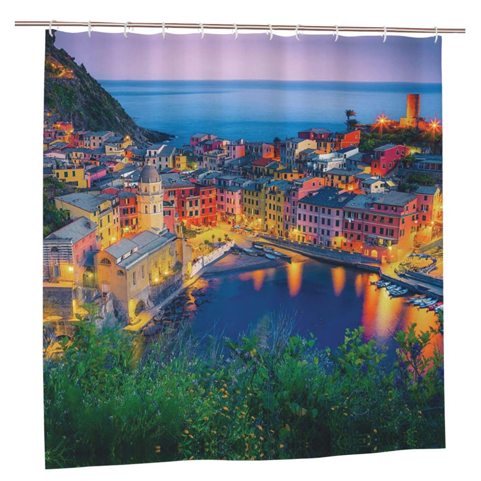 Rideau de douche imprimé coucher de soleil italien en tissu polyester moderne TOMPPY
