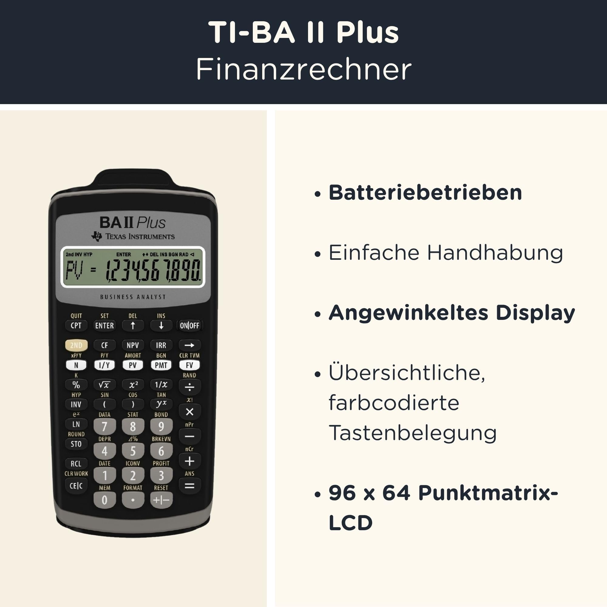 TI-BA II Plus inkl. WYNGS Schutztasche Schwarz - Finanzrechner - Basic Set