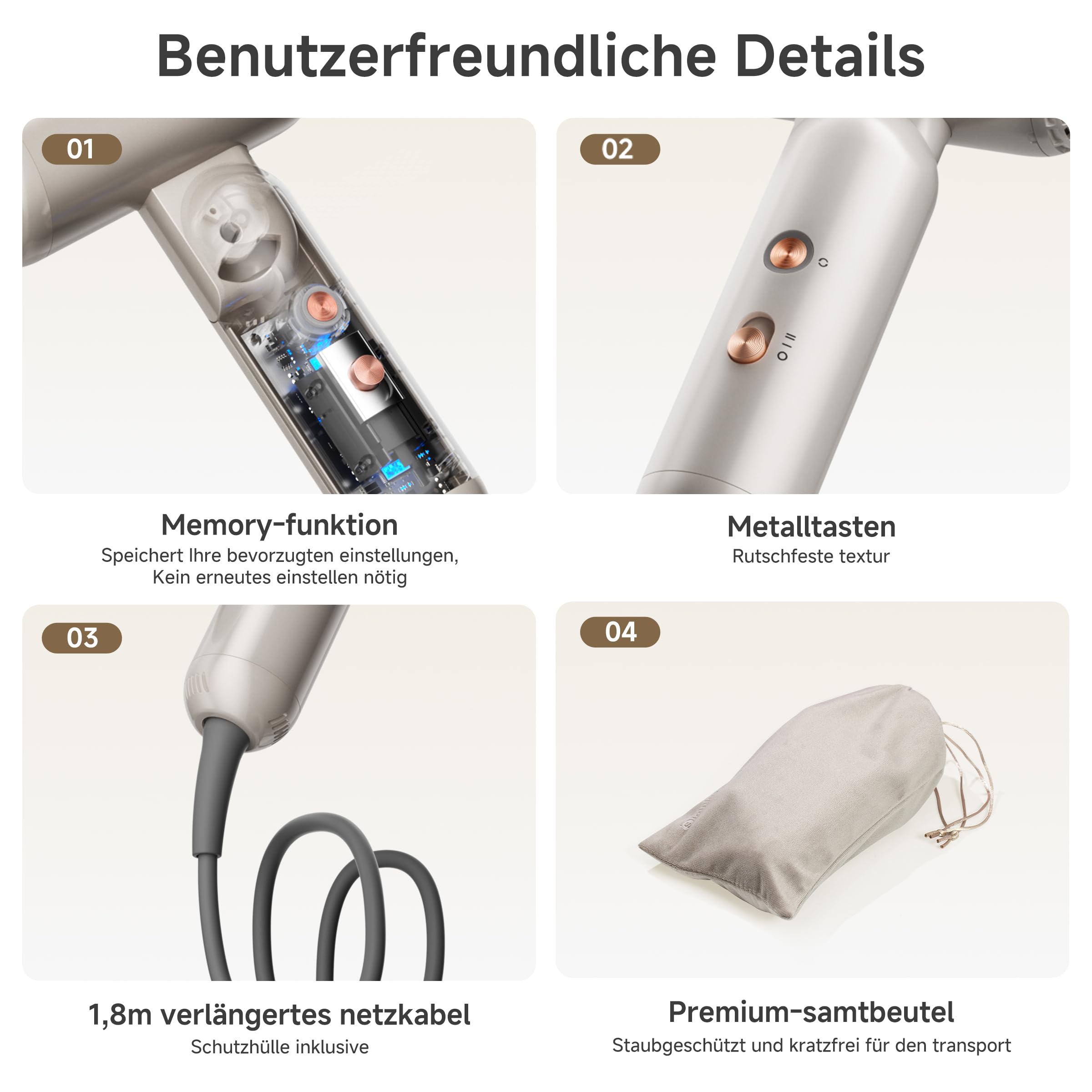 SIMPLUS Haartrockner Ionen Föhn Mini Reisefön Faltbar mit 110.000 U/min Motor 70m/s Schnelles Trocknen 300 Millionen Negativ-Ionen 8 Modi NTC Hitzeschutz für Zuhause und Reisen