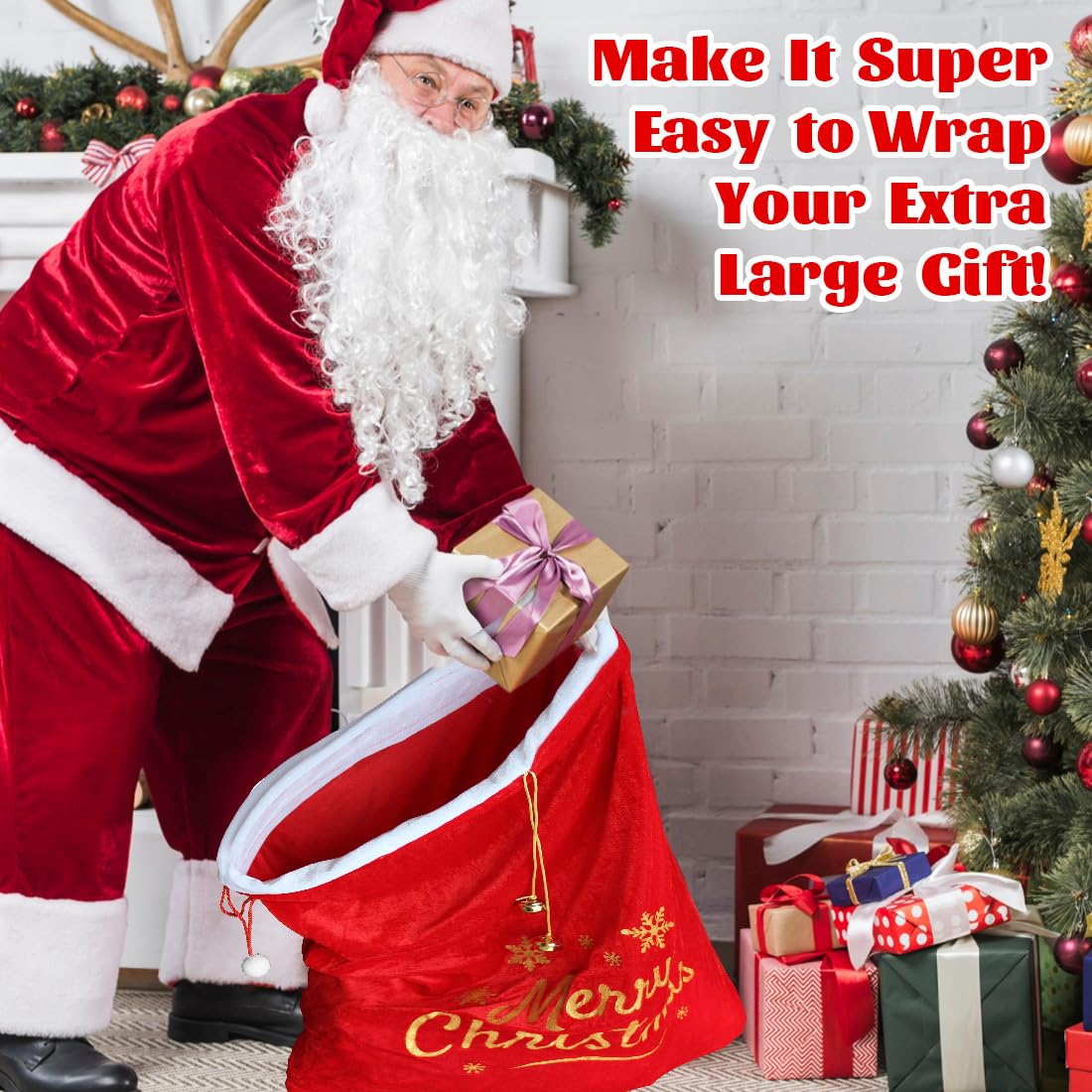 LessMo Christmas Santa Sack, Large Canvas Gift Bag With Drawstring, [Place To Write