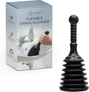 CUQOO Sink Piston Unblocker | Toilet and Shower Drain Piston Heavy Duty | LARGE HEAD DESIGN: industrial quality · flexible · bathroom · kitchen · shower · commercial · ergonomic · plumbing