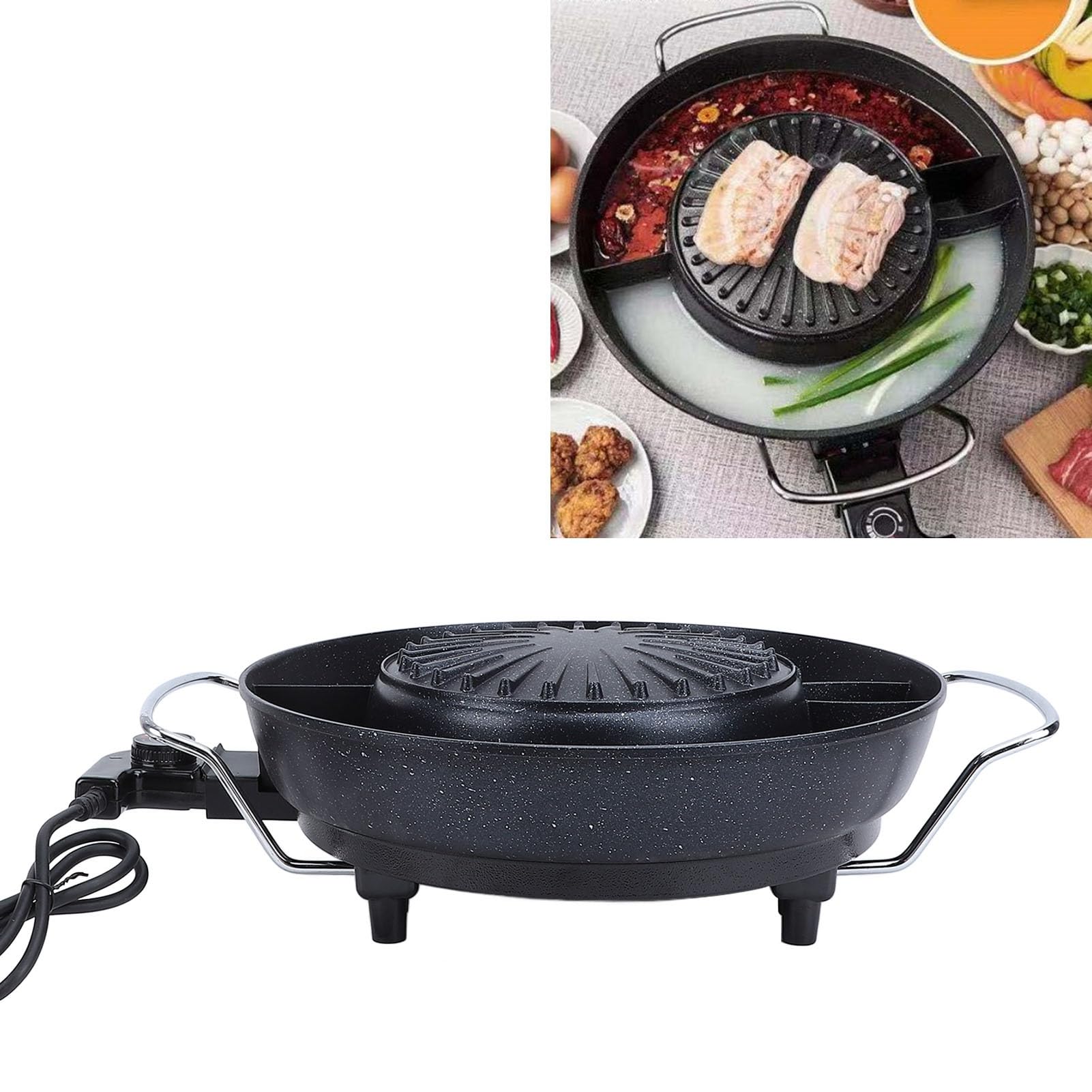 Dpofirs BBQ Pan Grill Hot Pot, Fast Even Heating 1200W Non Stick 2 in 1 Electric Grill Hot Pot for Kitchen (US standard 110V)