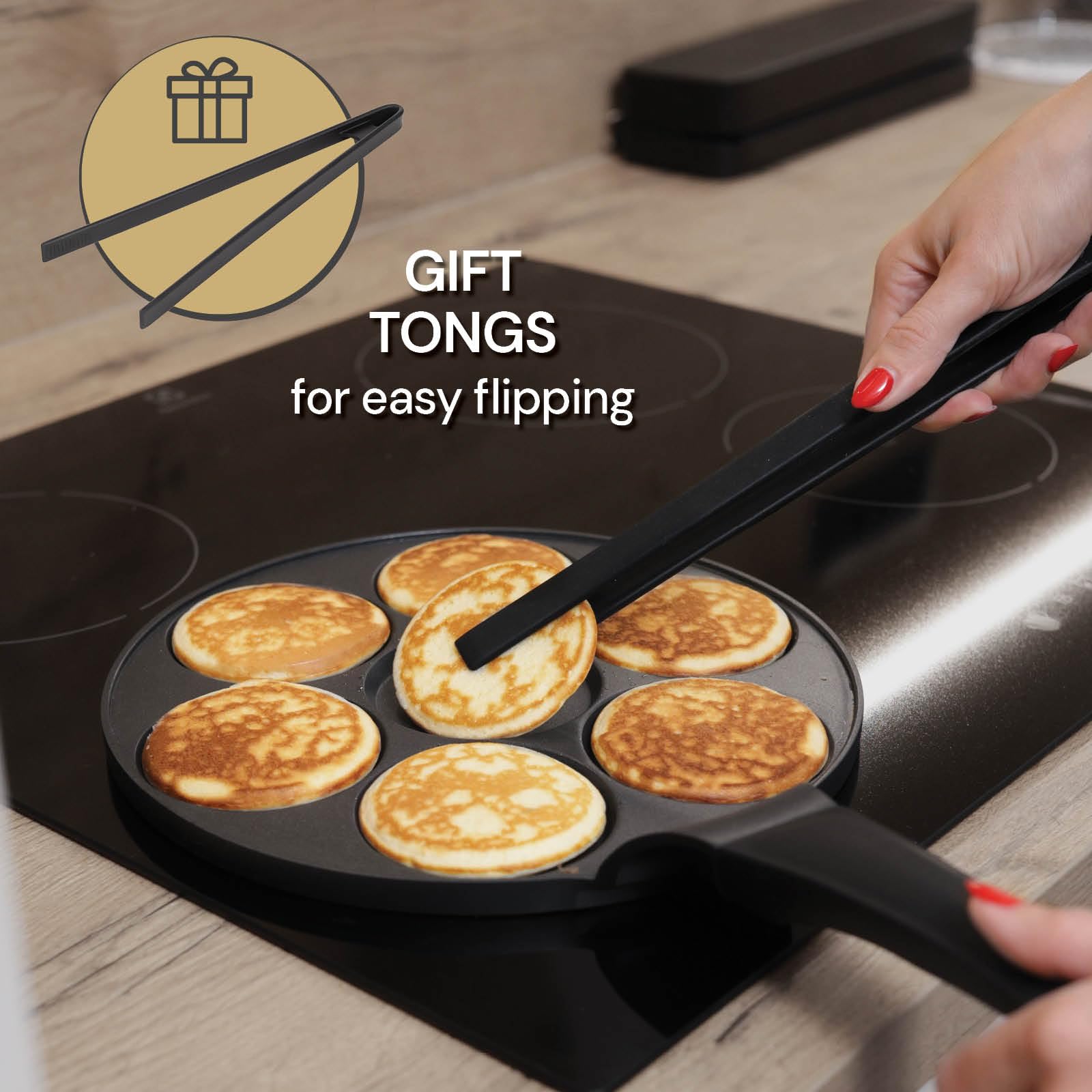 ROSMARINO Pancake Pan - Panqueque perfecto cada vez: 7 Mini formas americanas Crepes Sartén - Antiadherente, SoftTouch