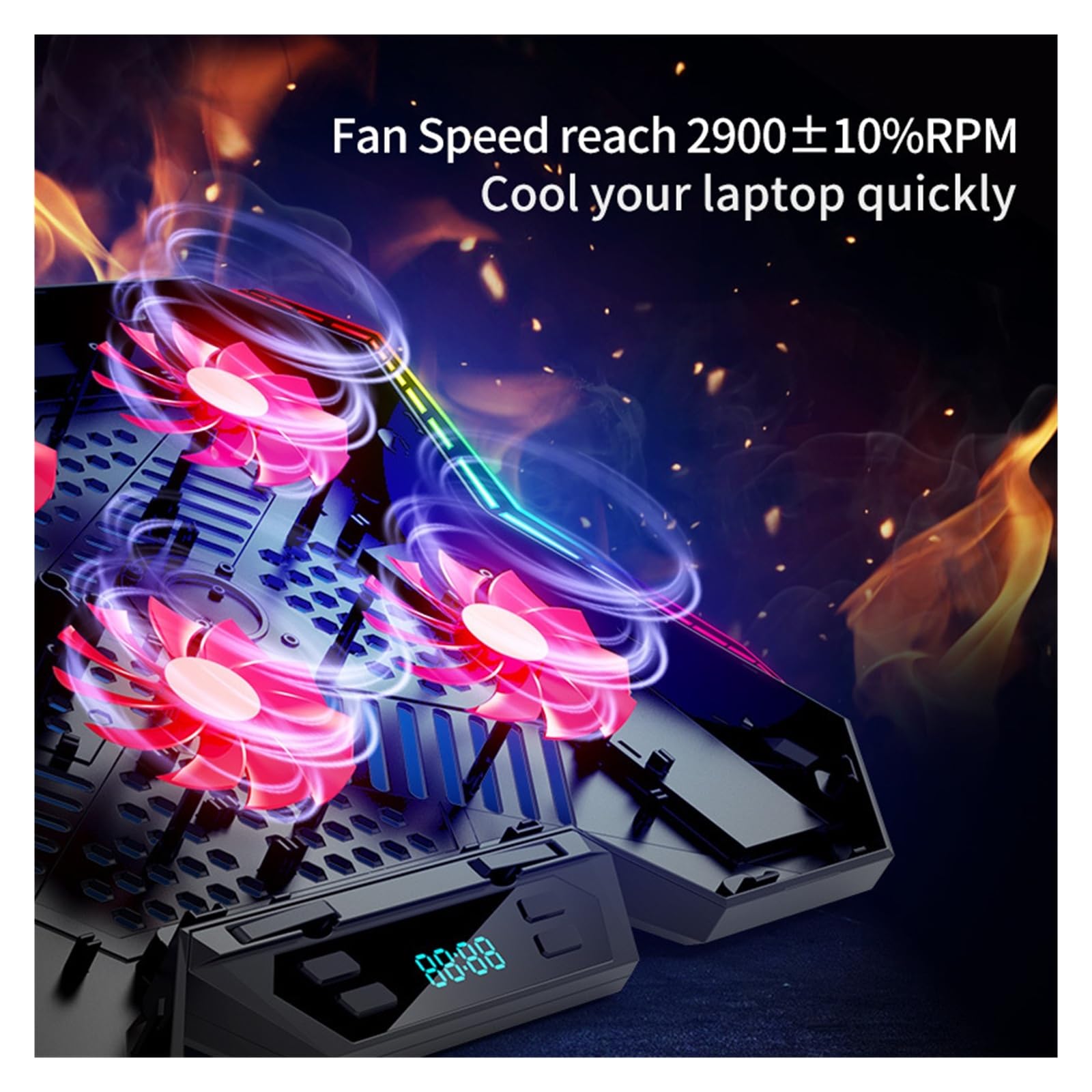 Dispositivo di raffreddamento for laptop RGB da gioco Supporto for dispositivo di raffreddamento for notebook con schermo a LED da 12-17 pollici con sei ventole e 2 porte USB(RGB-Blue)