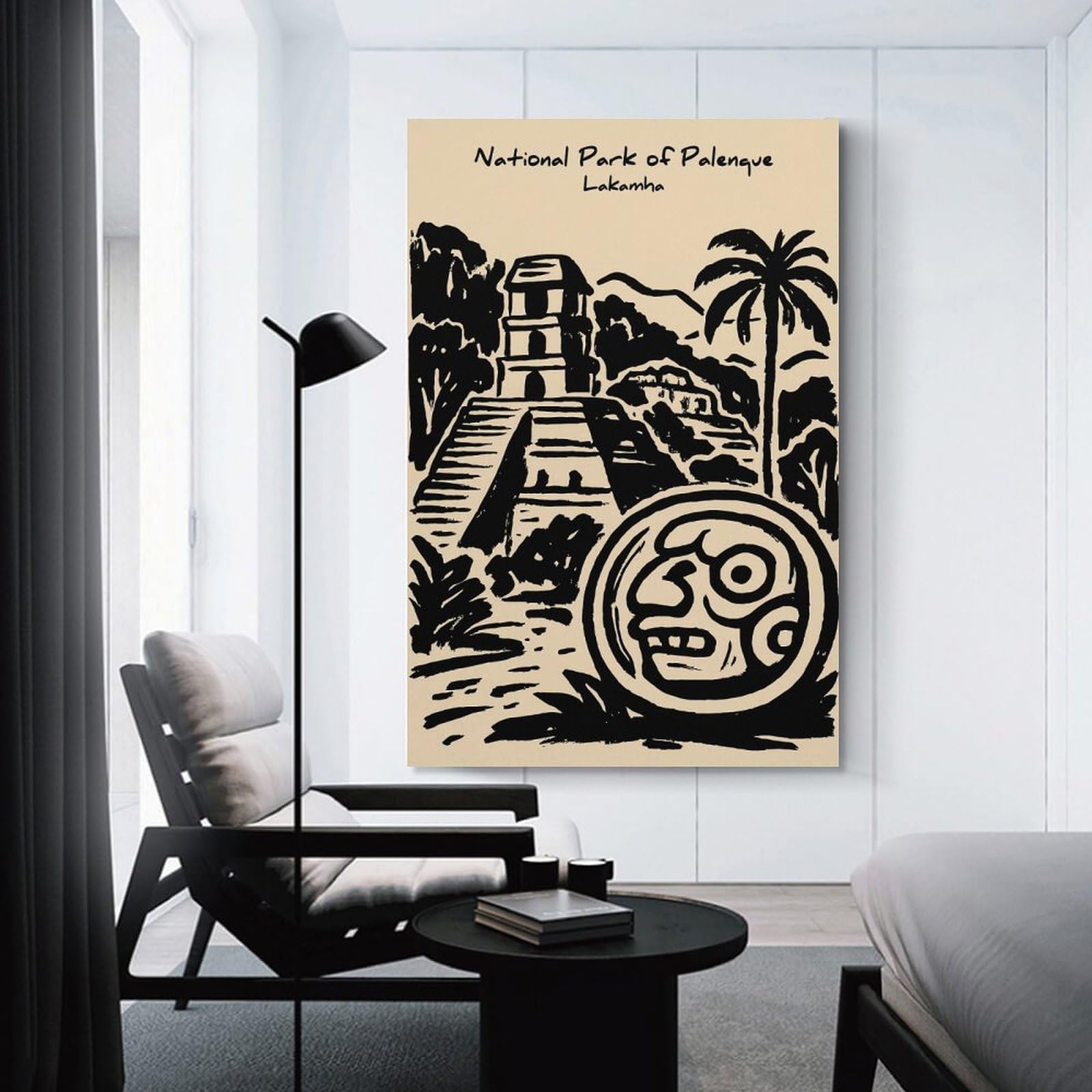 Junmoney National Park of Palenque Illustration Canvas Wall Decor 20x30inch(50x75cm), for Lounge, Bedroom Or Personal Spaces, A Wall Art Gift for Fresh Interiors