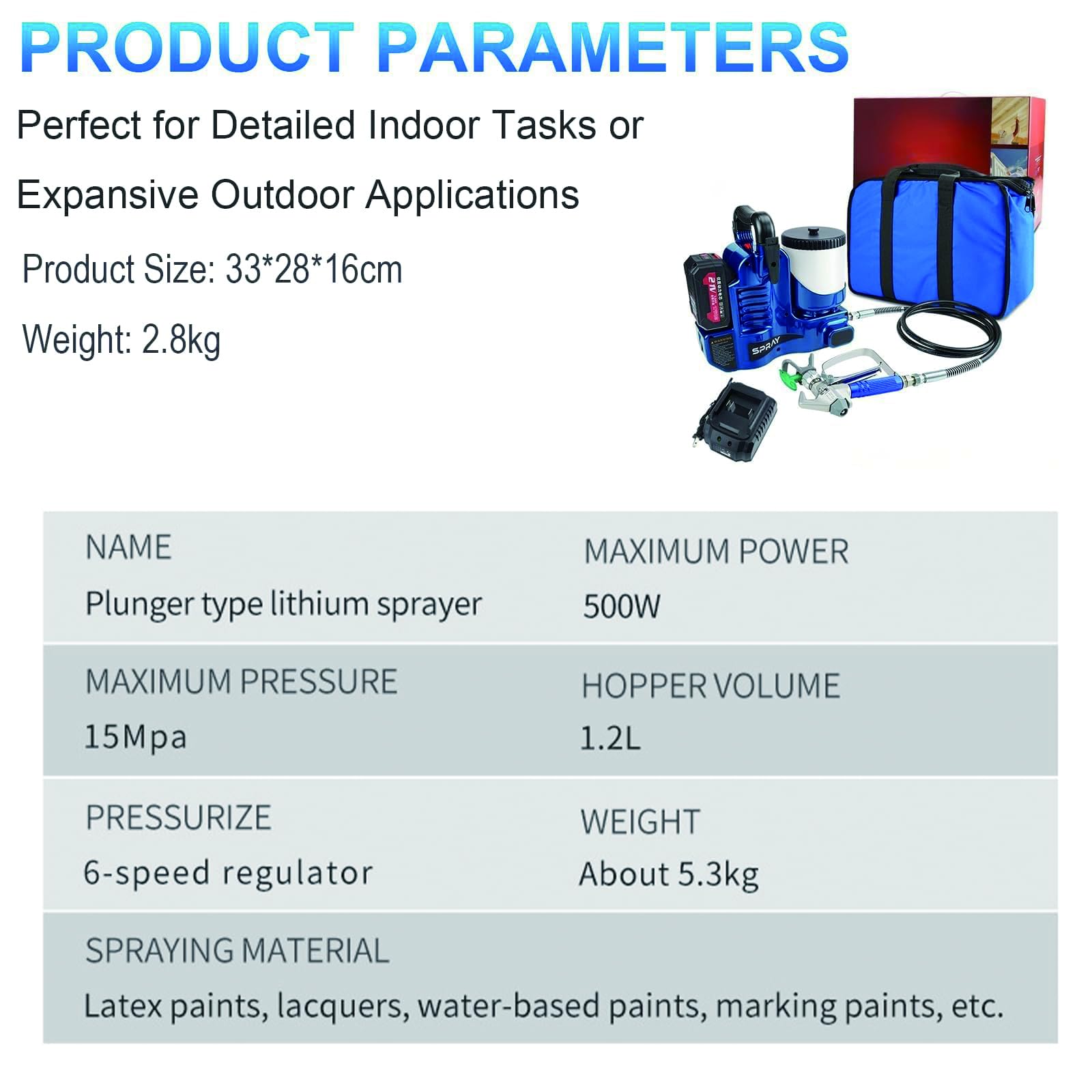 Pistola De Pintura A Alta Presión 500W, Máquina De Pulverización Airless Inalámbrica con Batería De Litio 21V, 1,1L/Min, 6 Velocidades Ajustables, Tolva 1,2L, Presión Máx 15MPa