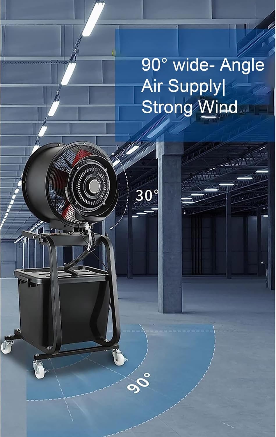 11 Gallon Water Tank Portable Misting Fan with 90 Degree Oscillation, Industrial Pedestal Fan with Wheels, for Residential, Commercial, Restaurant and Industrial