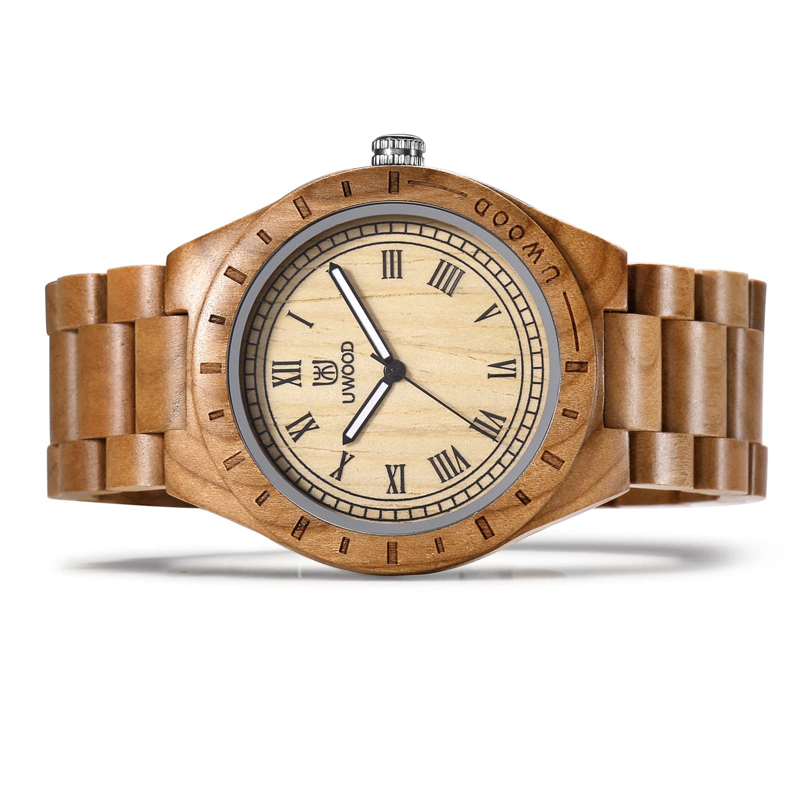 Reloj de Madera único de Peso Ligero para Hombre, Serie Uwood Hecho a Mano de sándalo analógico de Cuarzo Vintage número Romano Reloj de Pulsera de Madera Natural