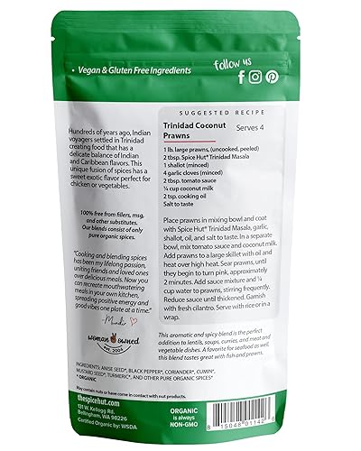 Miniatura 2 de Spice Hut - Trinidad Masala Orgánica, sin sal, mezcla de especias caribeñas para sabores auténticos/Condimento Trinidad y especias de curry - Masala
