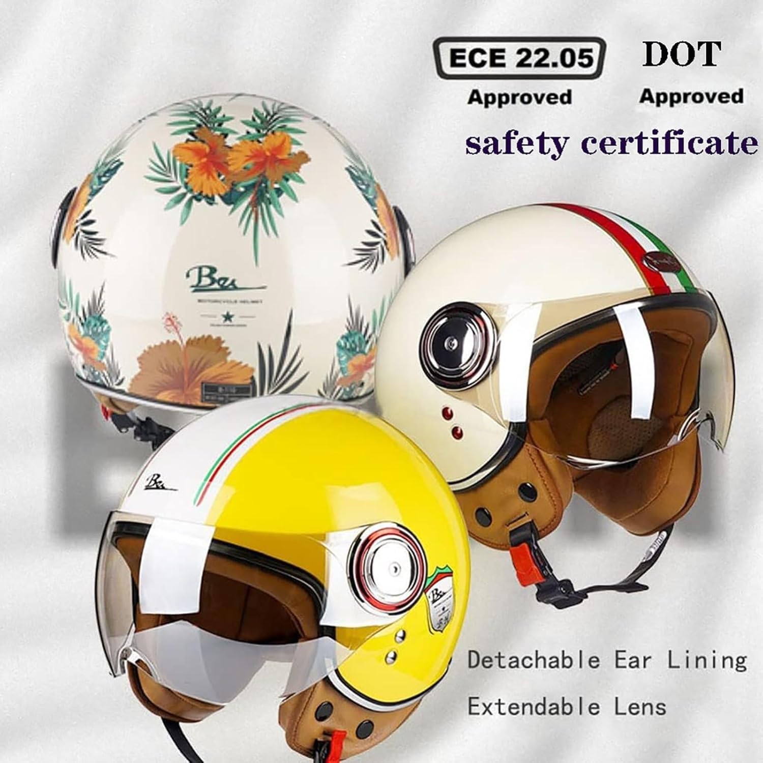 Casco Da Moto Vintage, Casco Jet Vintage Retrò 3/4 Aperto Con Doppia Visiera, Casco Da Uomo E Donna Per Scooter, ATV, Cruiser, Ciclomotore, Omologato ECE/DOT