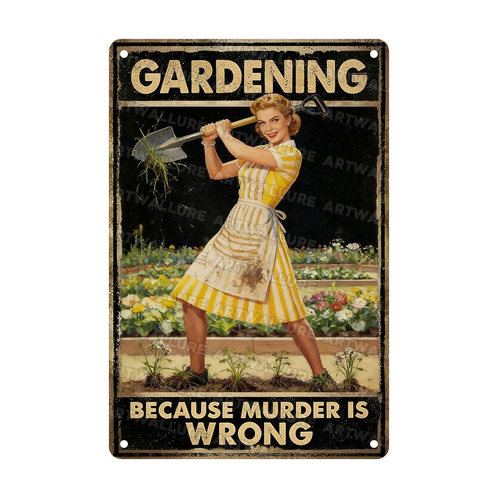 Vintage Metal Tin Sign Gardening Because Murder Is Wrong Rustic Garden Decor Outdoor Yard For Gardeners Unique Gifts 8x12inch Custom Private Property Signs