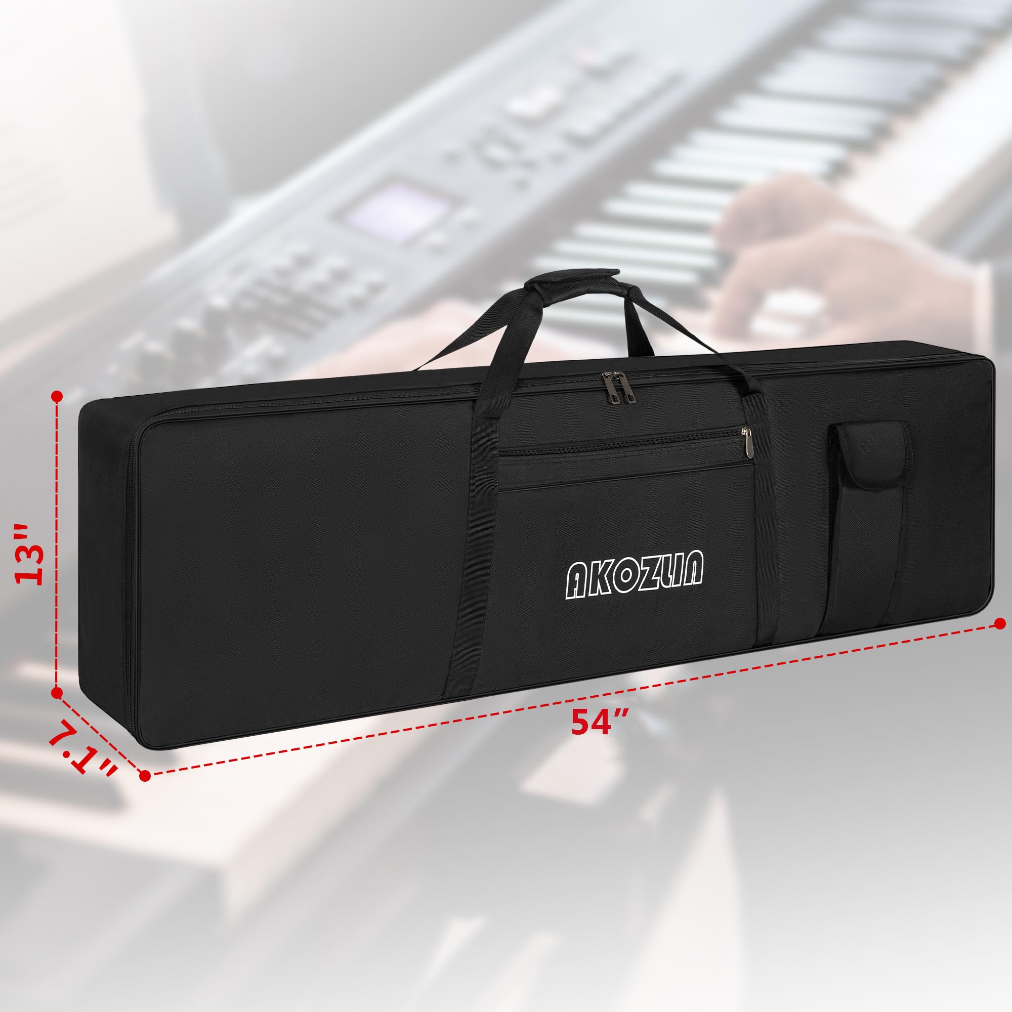 AKOZLIN Étui pour Clavier de Piano électrique 49/61/76/88 Touches - Tissu Oxford 600D avec Sangles réglables et 5 Poches pour Accessoires de Clavier