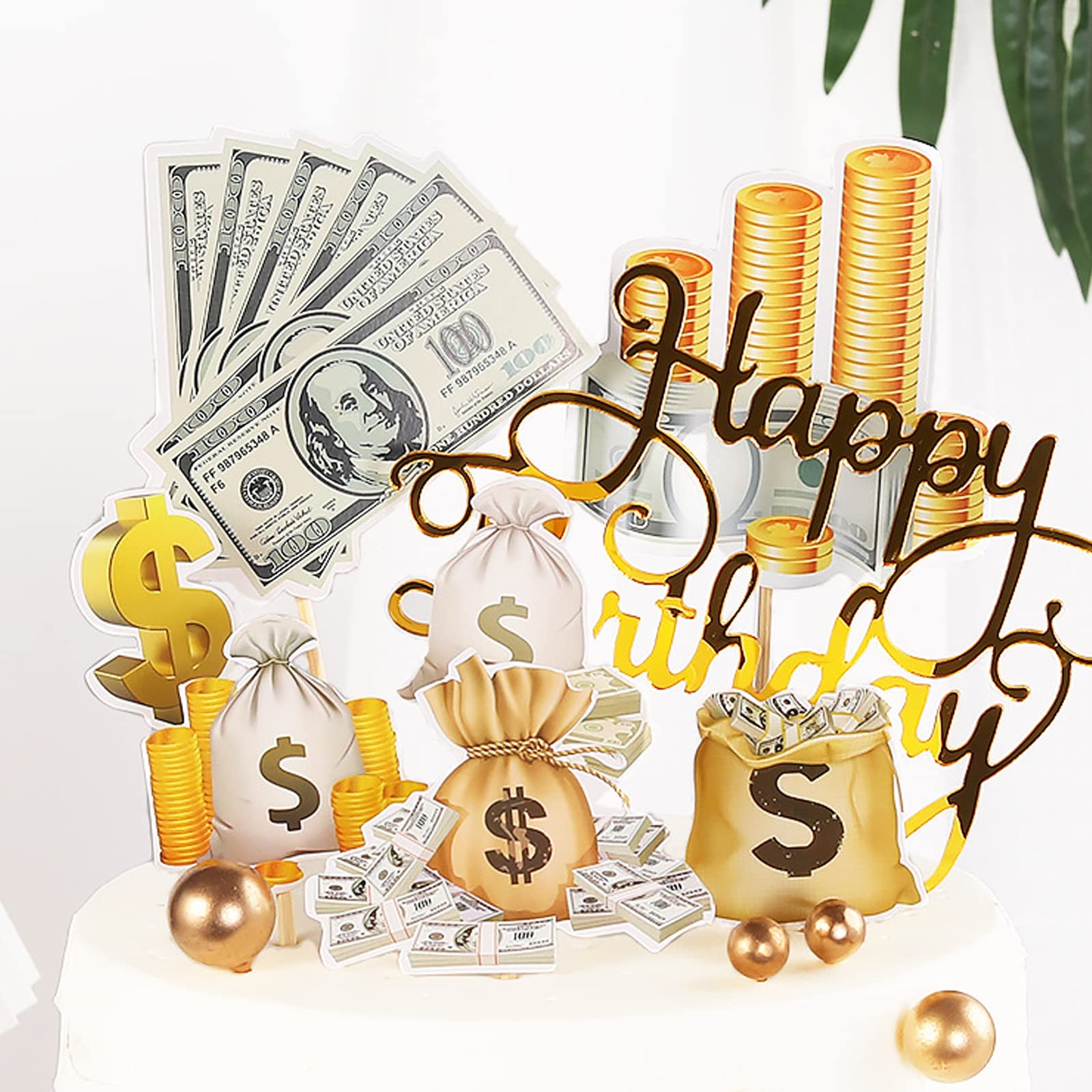 Buy 10PCS Happy Birthday Cake Topper, Dollar Bill Dollar Sign Cupcake