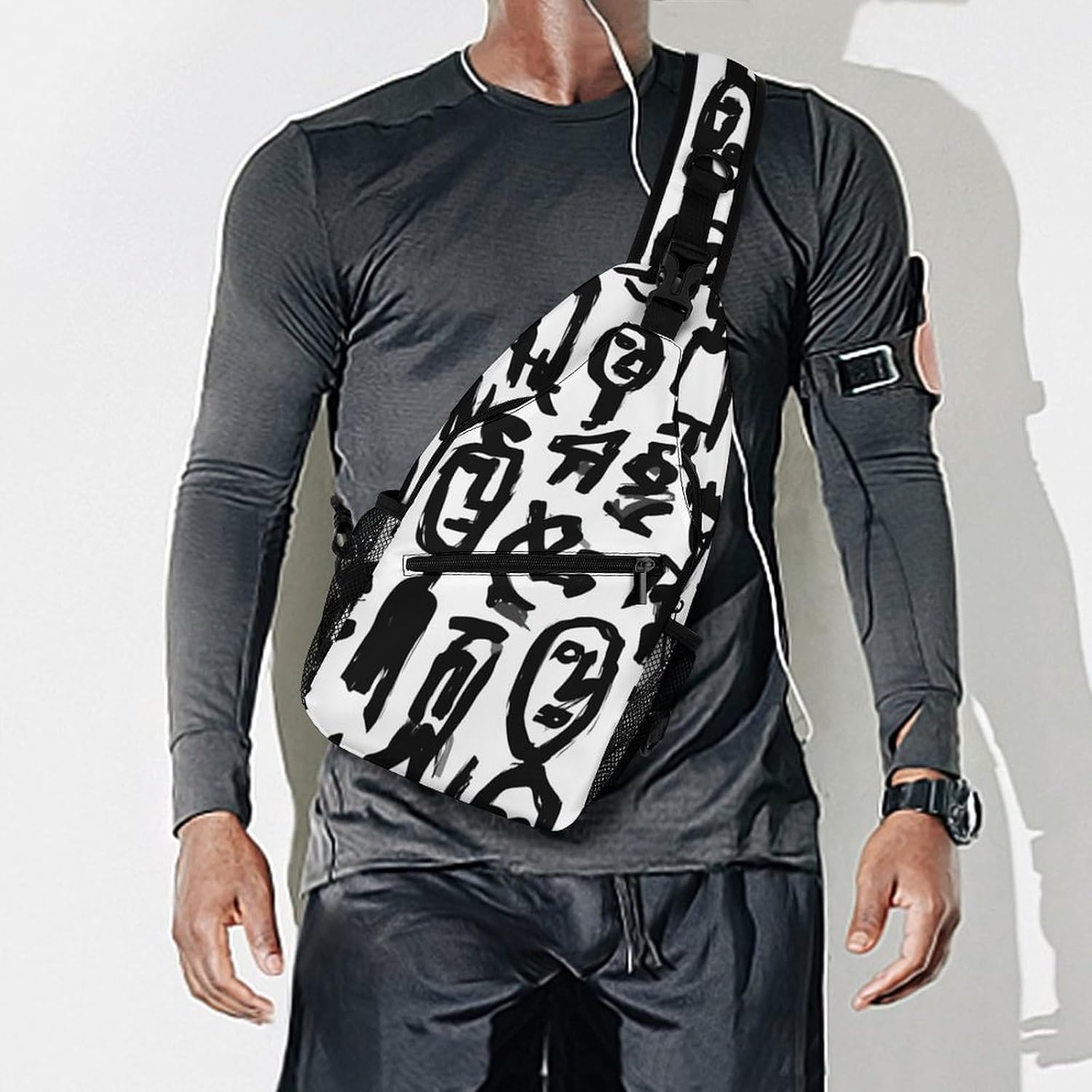 Abstract Human Being Sling Crossbody Bag Lightweight Chest Shoulder Backpack for Outdoor Sports
