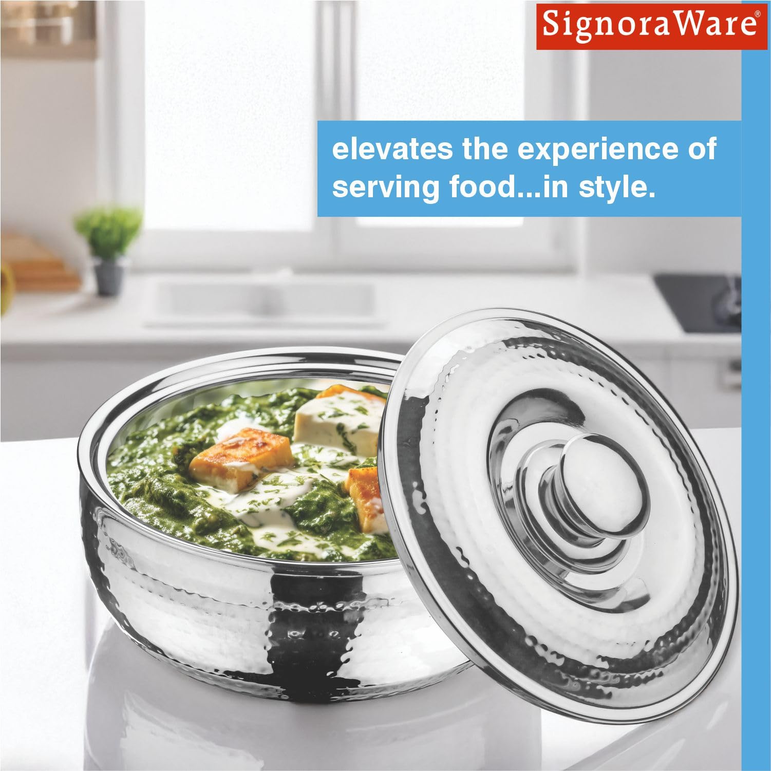 Signoraware Hammered Stainless Steel Casserole | Airtight & Leakproof | Easy-Grip Side Handles | Ideal For Hot Chapattis, Dal, Biryani, Sabzi & Pulao | Great for Family Gatherings (1 Ltr | Steel) 3