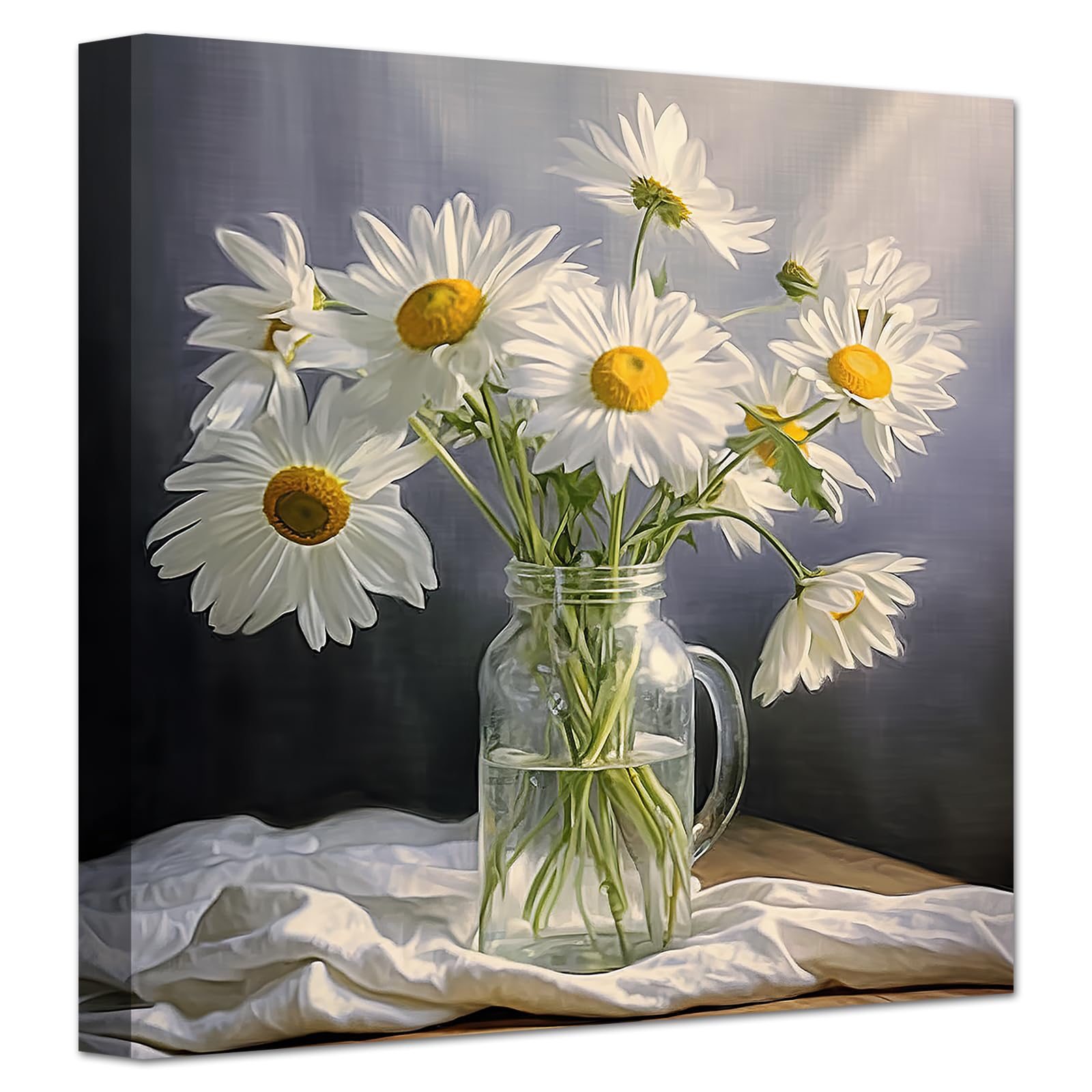 LMYSXAOZ Daisy Flower Canvas Wall Art Bathroom Picture Decor Plant Floral Daisies Painting Print Flowers in Bottle Poster for Kitchen Bedroom (Flower-2, 50.00 x cms)