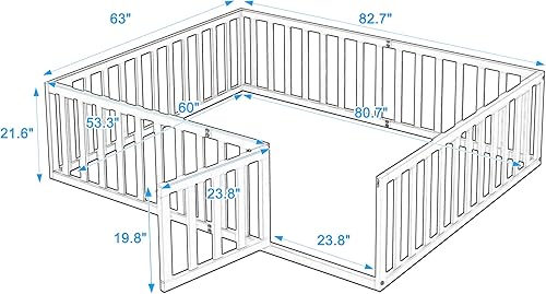 Miniatura 2 de SOFTSEA Cama de suelo blanca con valla y puerta, camas Queen Montessori para niños pequeños, sin listones de cama