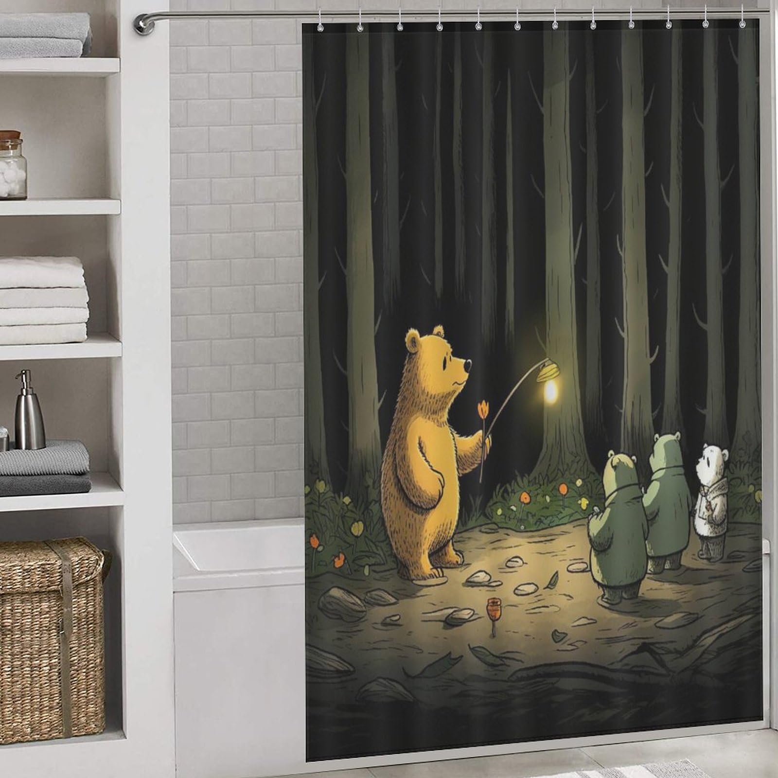 Rideau de douche ours animal en tissu lavable pour éliminer l'humidité sur le sol de salle de bain