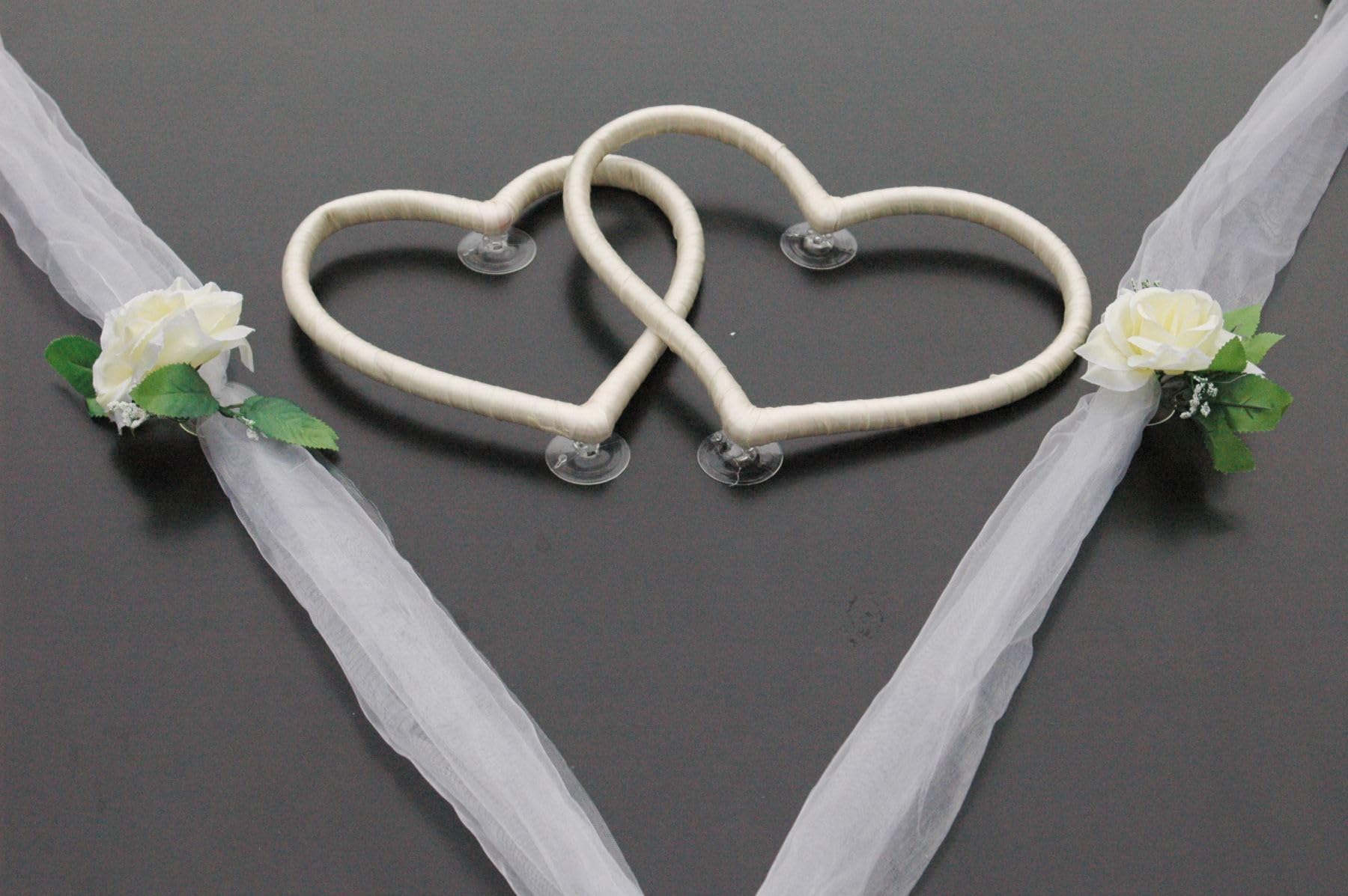 HERZSCHMUCK Auto Schmuck Braut Paar Rose Deko Dekoration Autoschmuck Hochzeit Car Auto Wedding Deko Girlande PKW (M Ecru weiß)