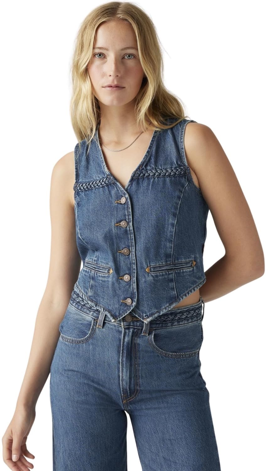 Levi's Donna Gilet in Jeans Braided in Cotone, Standard Fit
