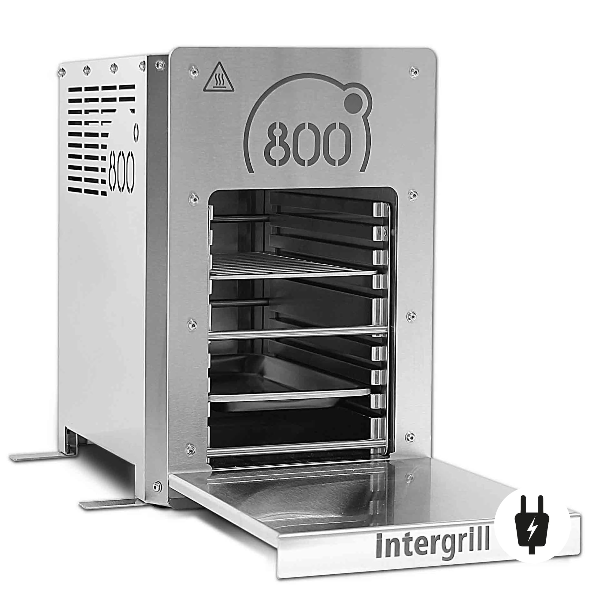 intergrill Grill elektryczny 800° do steków, do wnętrz, palnik kwarcowy, wysoka jakość, 20 kg, grill stołowy ze stali nierdzewnej, w zestawie ruszt do grillowania, miska gastronomiczna