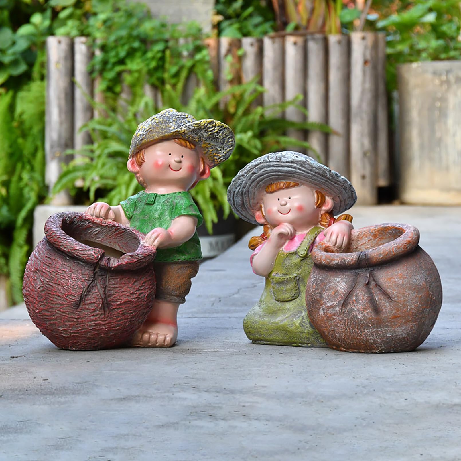 Grande Figura da Giardino con Vaso di Fiori Decorazione da Giardino per Esterni, Simpatico Personaggio dei Cartoni Animati da Statua Figura, Resistente alle intemperie,Verde,28x25x16cm