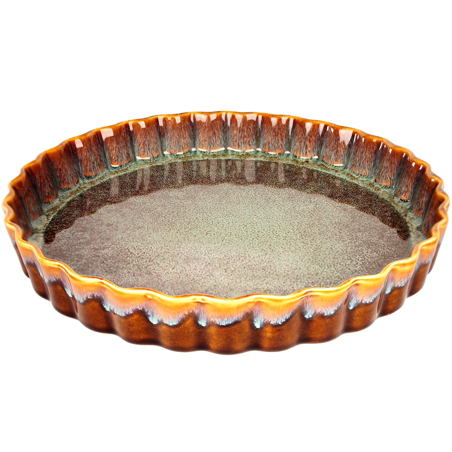 jinsongdafa Large Quiche Tart Pans Pan, 27 oz Ceramic Au gratin pans, Fluted Ruffled Edge for Quiche Baking Dish/Pie Pan - Oven, Microwave, Freezer and Dishwasher safe - Great Gift for Bakers 9.6 Inch