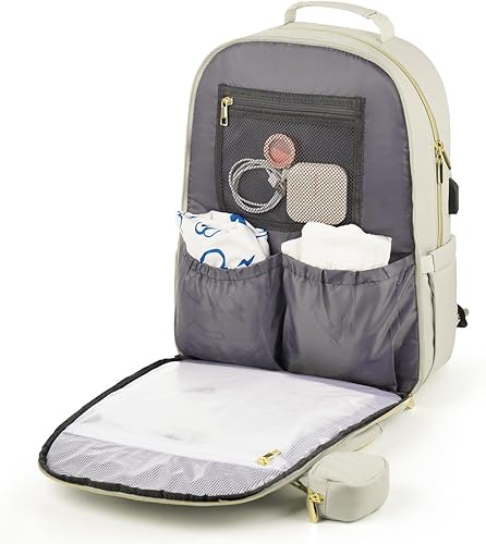 Miniatura 6 de MOMUVO Mochila para pañales, bolsa de bebé acolchada con cambiador, correas para cochecito y funda para chupete, bolsas de pañales de viaje grandes,