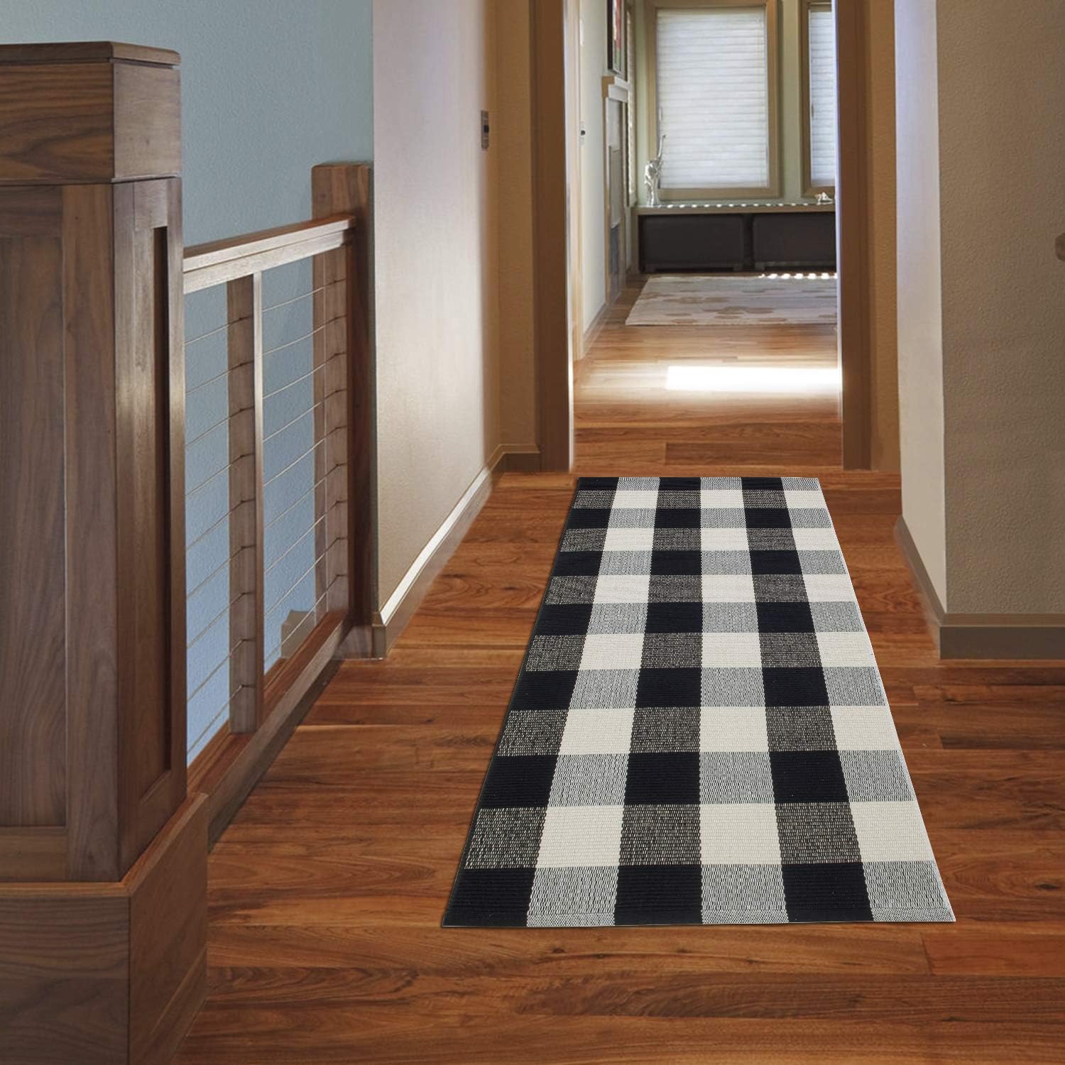 Black White Buffalo Plaid Living Room Carpet