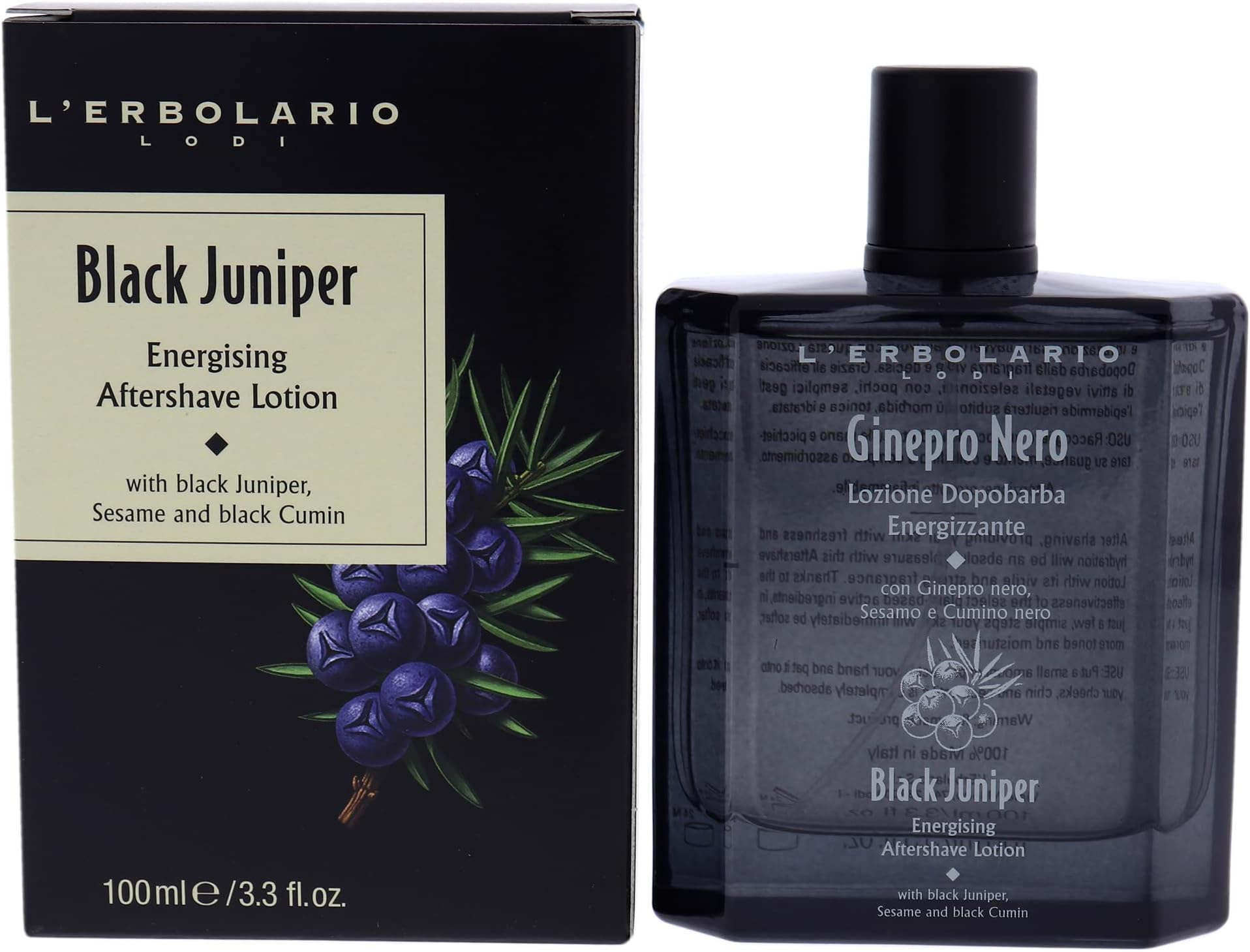 L'Erbolario Energizing After Shave Lotion - Hydrating Aftershave for Men for Soothed Face and Neck - Woody Post Shave Cream - Black Juniper - 3.3 oz