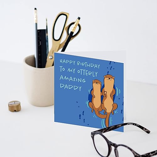 Miniatura 3 de Old English Co. - Tarjeta de felicitación de cumpleaños con texto en inglés «Happy Birthday To My Otterly Amazing Daddy», tarjeta cuadrada de nutria