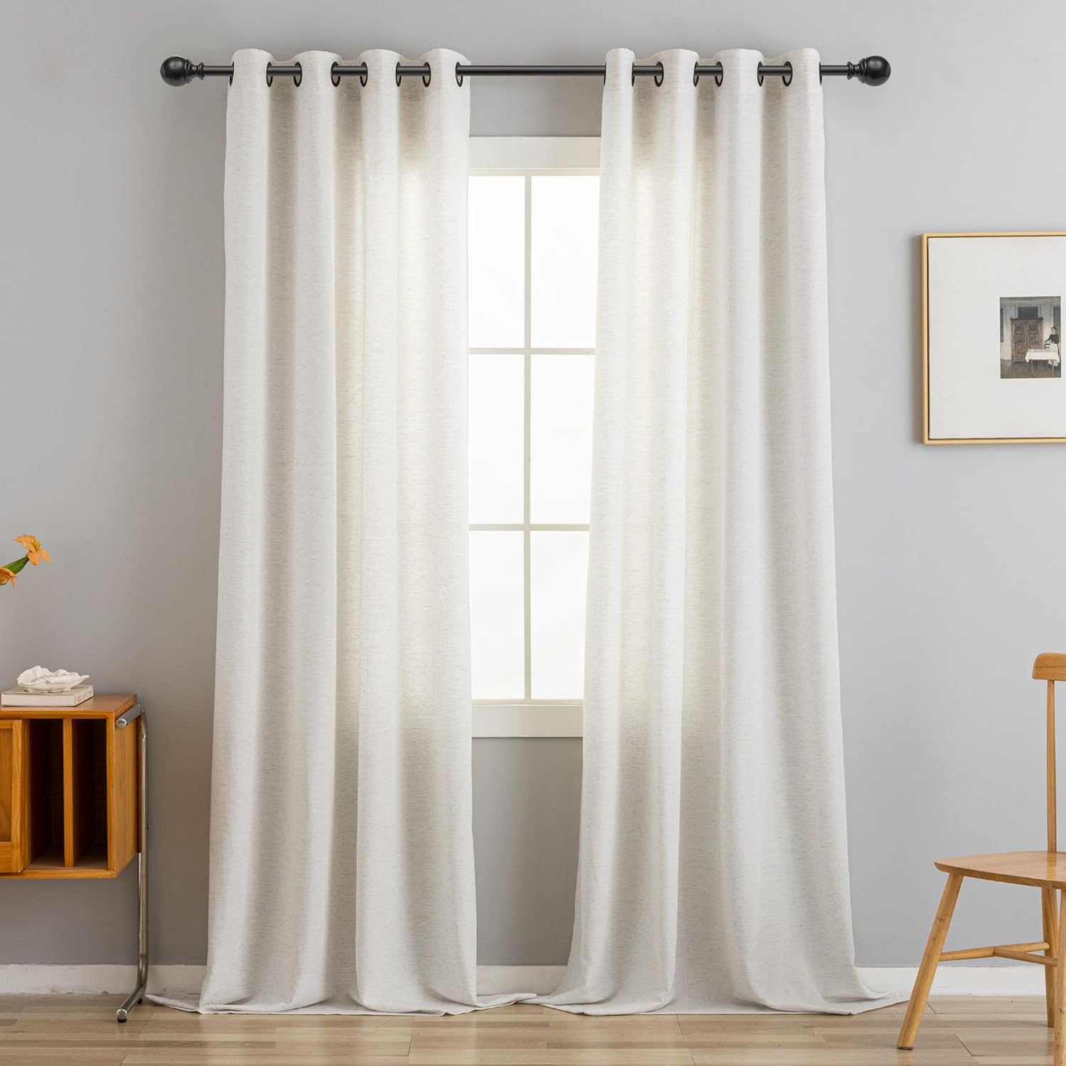 VOILYBIRD Off White Curtains Black Grommets Sheers Curtains 84 Inches Long for Bedroom Farmhouse Drapes Basketweave Texture, 52”W x 84”L, 2 Panels