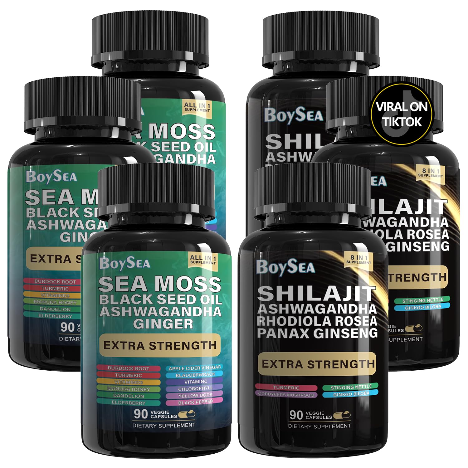 Boysea.Shilajit and Sea Moss Bundle - Sea Moss, Black Seed Oil, Ashwagandha, Ginger & Shilajit, Rhodiola Rosea, All in 1 Supplements - 180 Count — Amazon image 10