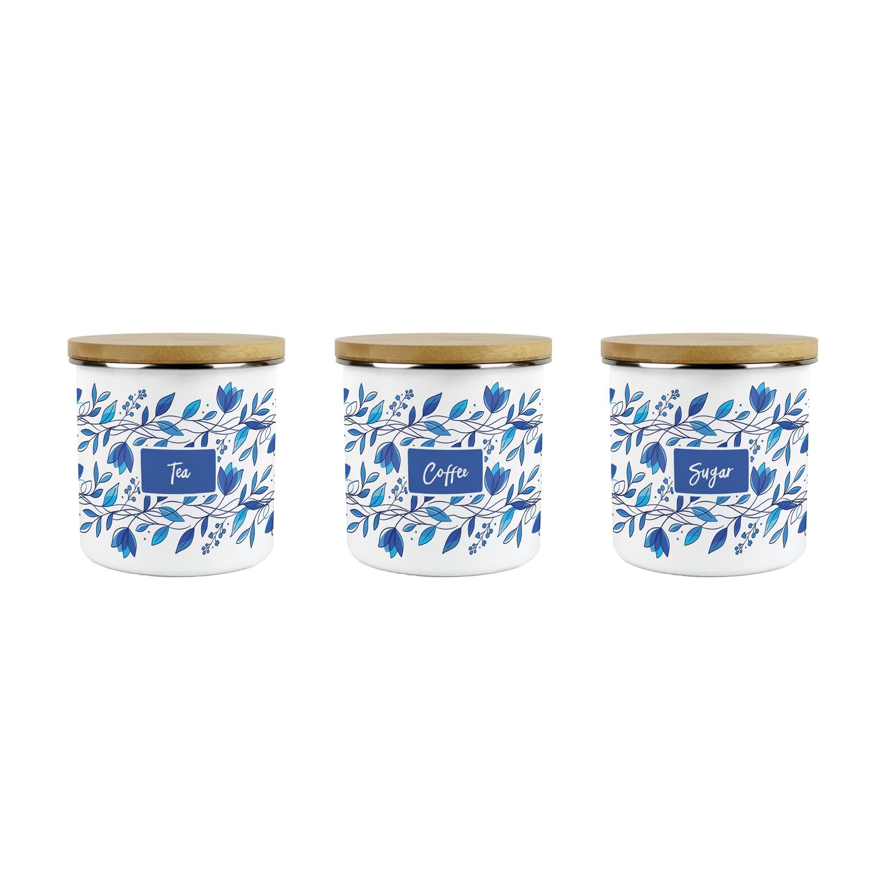 Purely Home Blue Petals Tea, Coffee & Sugar Canisters - 600ml Kitchen Containers