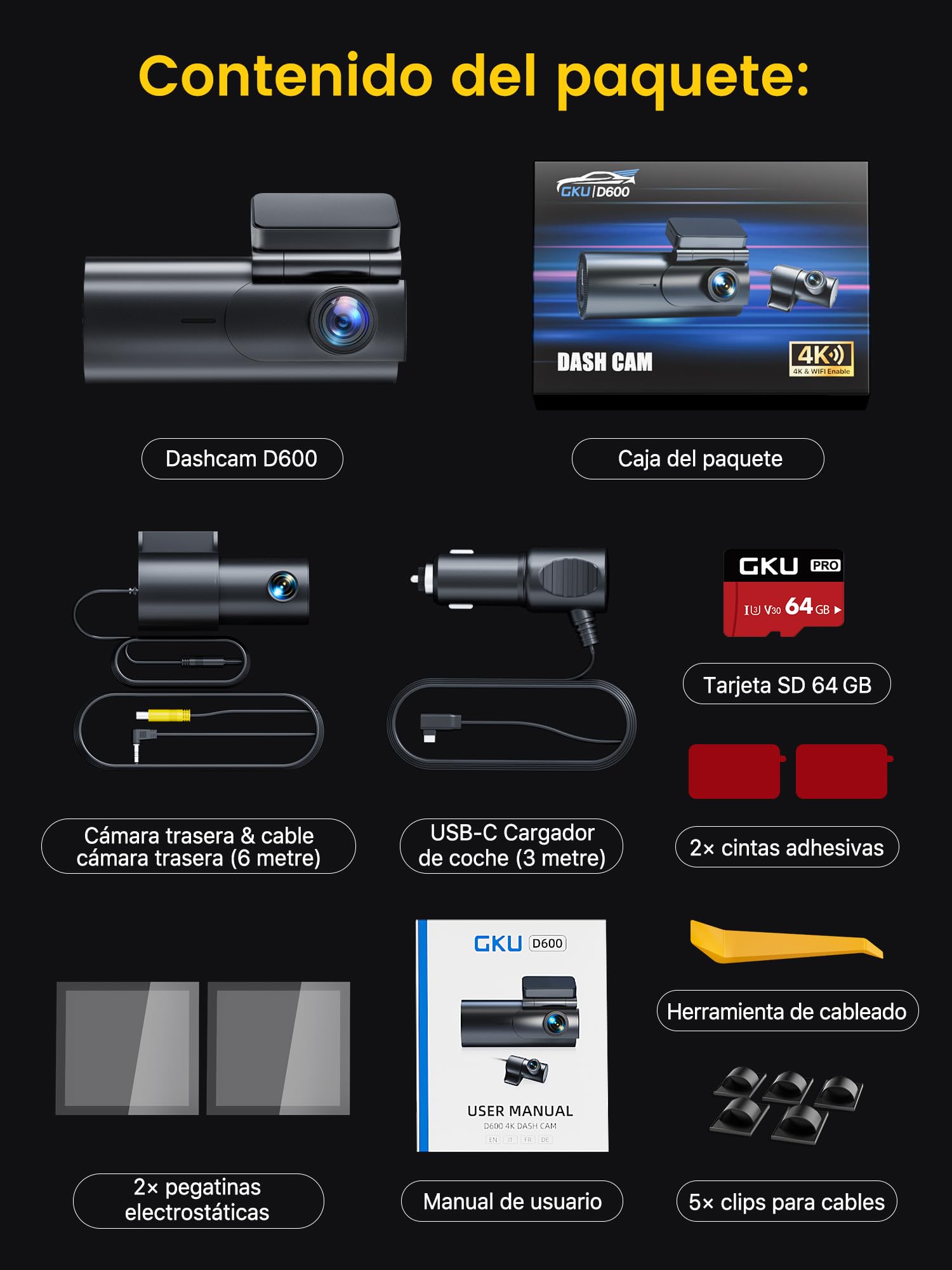 GKU Dashcam Cámara Coche 4K+1080P, 5GHz WiFi Dash CAM Coche con Tarjeta SD de 64GB,Camara Coche Grabadora,170° Gran Angular,Visión Nocturn,WDR,Sensor G,Monitor de Aparcamiento,Grabación de Bucle — view 9