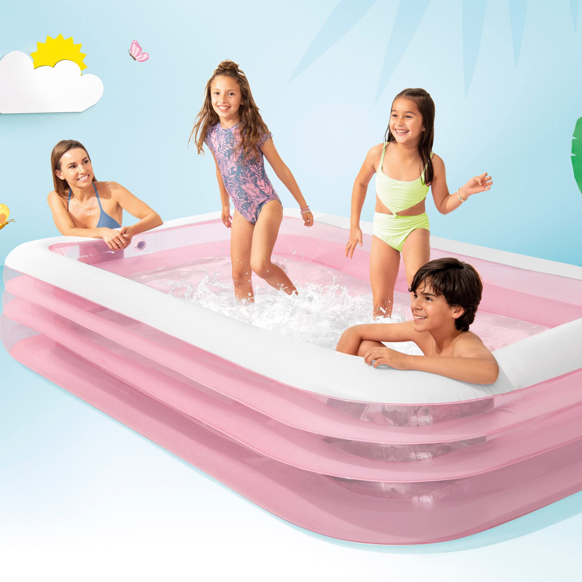 Intex 58487NP - Piscina Gonfiabile Swim Center Family Rosa, Vinile, Rosa, 305x183x56 cm