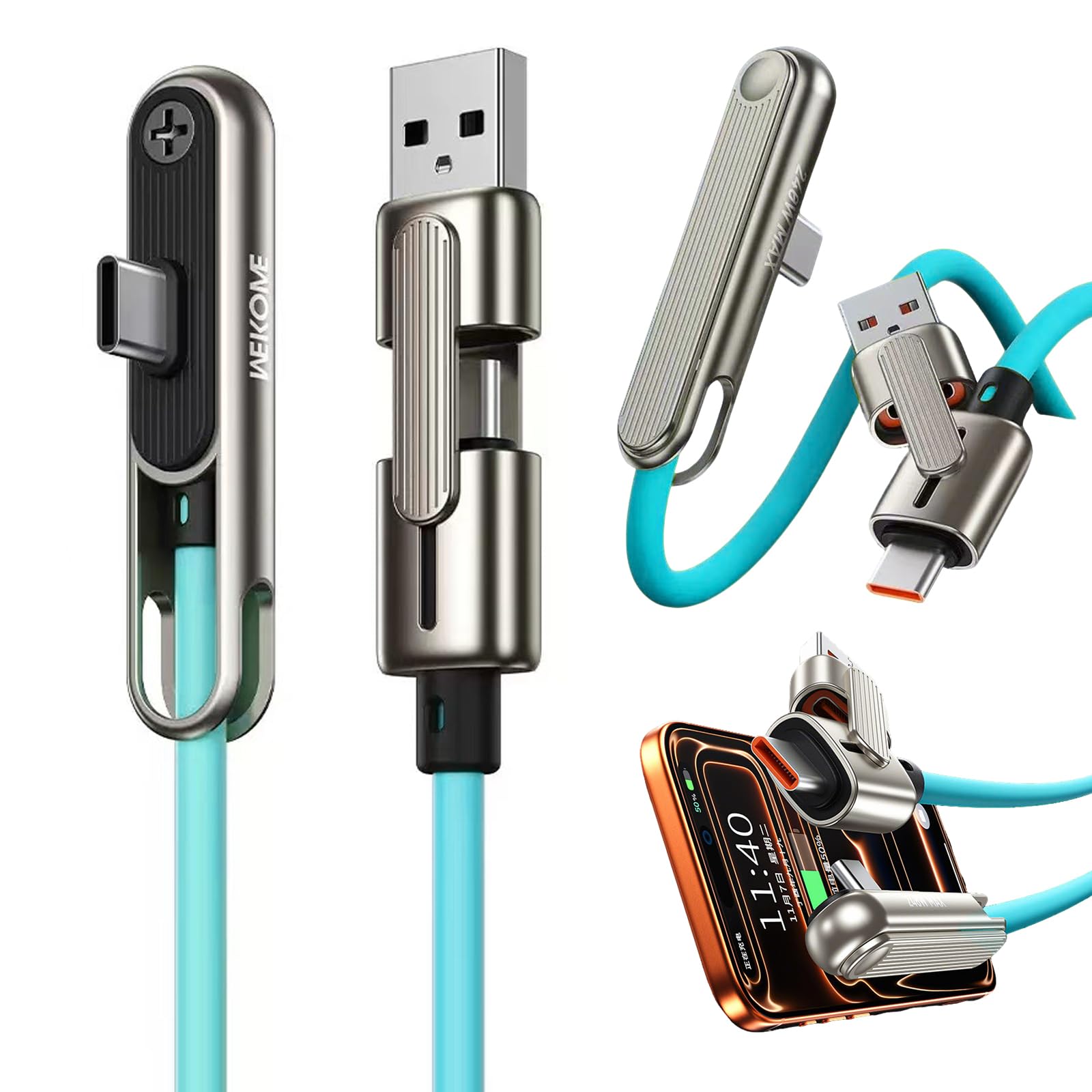 Cavo di ricarica super veloce con supporto da 1,2 m, cavo di ricarica 3 in 1 con supporto invisibile, cavo di ricarica rapida da 240 W + 65 W con supporto per cellulare integrato, per giochi, ufficio