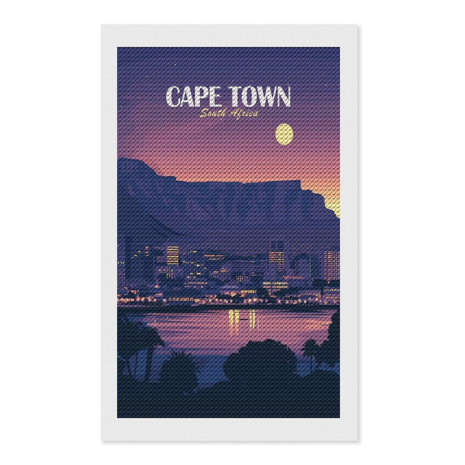 Junmoney Cape Town South Africa Cityscape Diamond Painting Canvas Kit 12"x20", Adhesive Canvas, Christmas Gift, Full Kit Included, Thoughtful Present