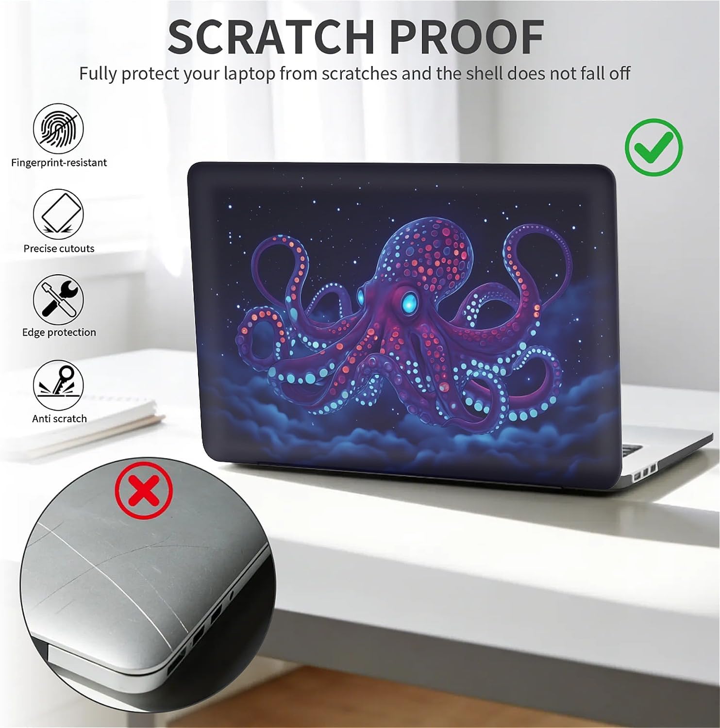 Computer Case for MacBook Air 15 Inch Black Release 2023/2025 Model Version of M2/M4 A2941/A3241 Hard Shell Case Starlight Octopus Night Sky Bioluminescent Colorful Pattern image 5
