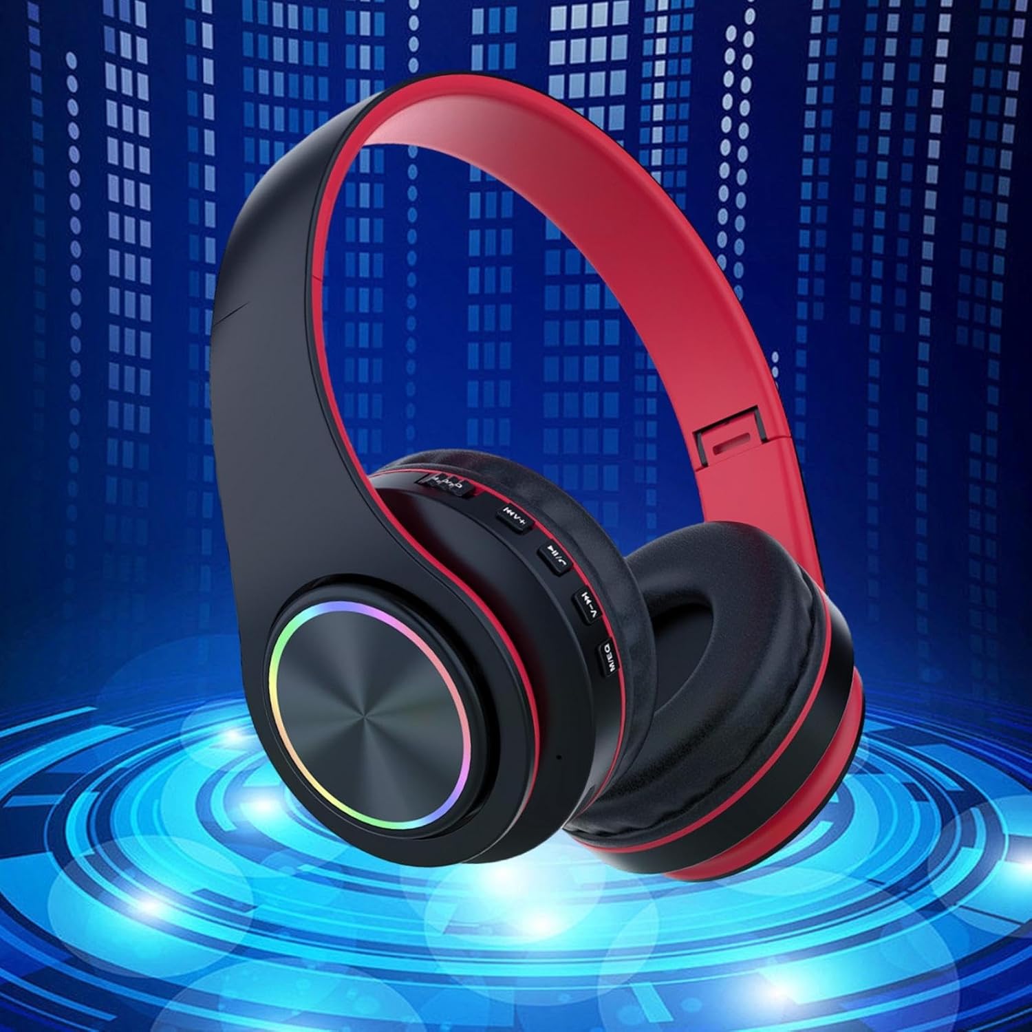 Wireless Bluetooth Headphones Over Ear with RGB Light Foldable 5 Hours 𝑃𝑙𝑎𝑦𝑡𝑖𝑚𝑒
