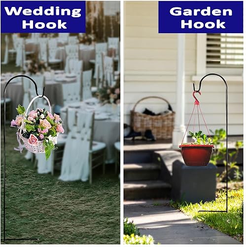 Miniatura 3 de Ashman - Ganchos de pastor de 35 pulgadas (20 por paquete), color negro, hechos de metal de alta calidad para colgar luces solares, comederos de