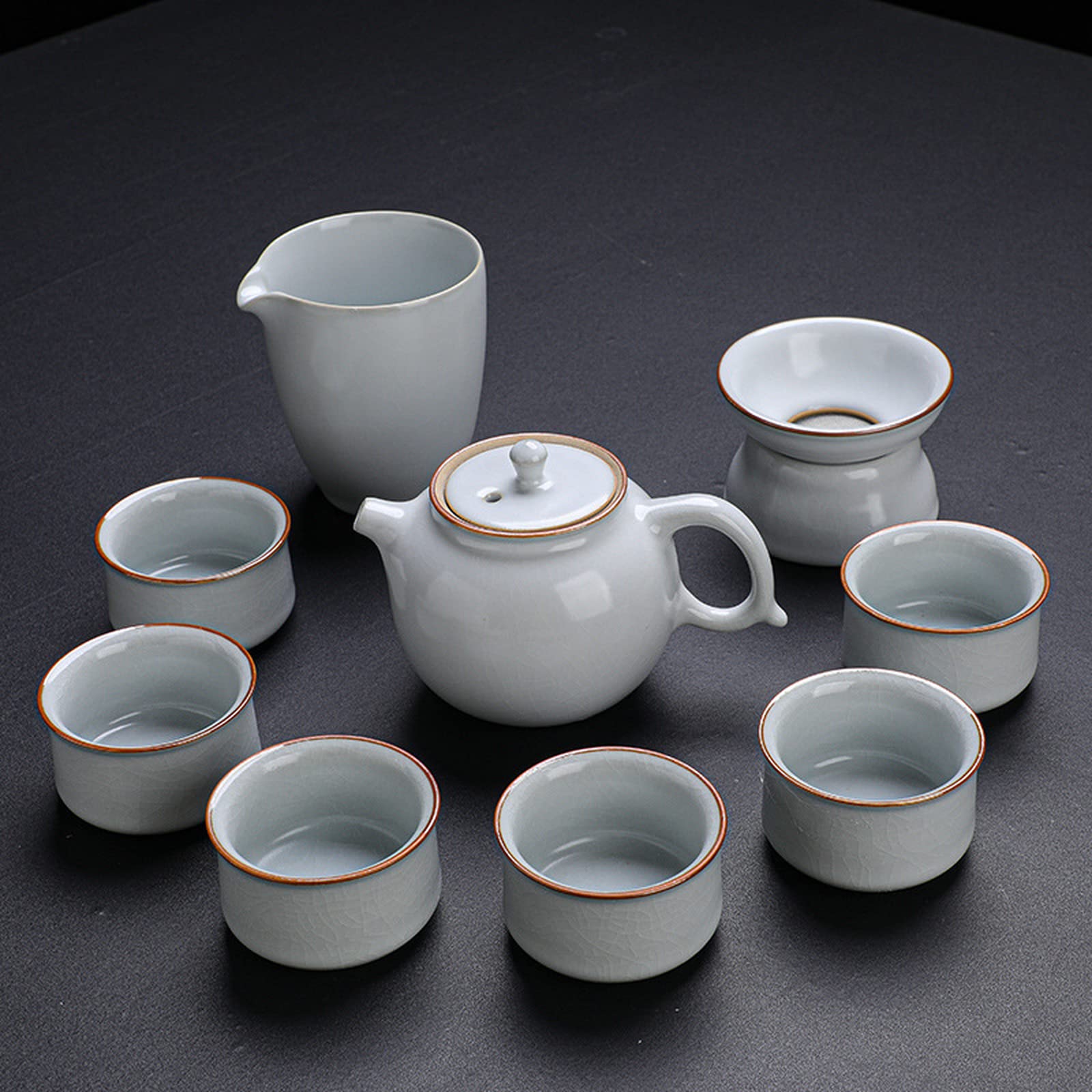 Azoob Ru Kiln Kung Fu Tea Set Open Piece Ceramic Teapot Teacup Ten Head Home Set Of Gifts Tea Set