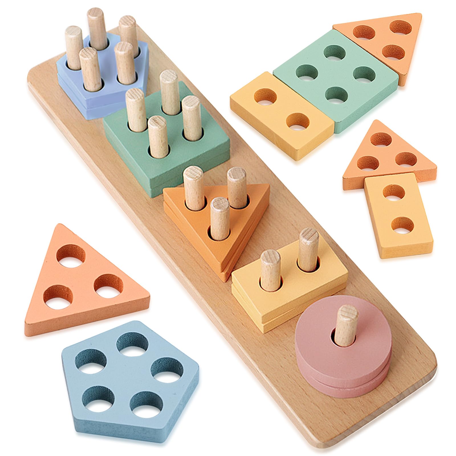 Wooden Shape Sorter Stacking Moulds, Learning Numbers Shapes Puzzle Models for Boy Girl Gifts
