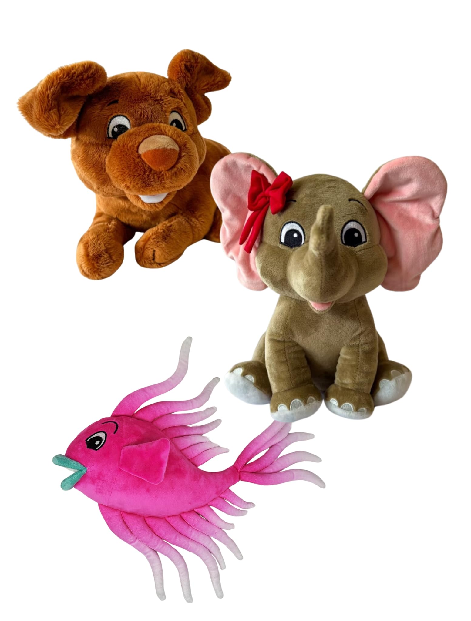 BUNDLE ABC 123 Early Learning Series 3 Plushies Dexter The Dog Edith The Elephant Felisha The Fish 2nd
