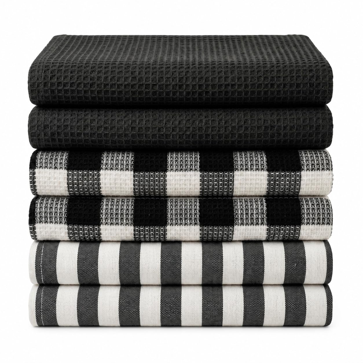 Zoie&Emma 100% Cotton Kitchen Tea Towels, Pack of 6, Super Absorbent & Quick Dry, Large 65 x 45 cm Dish Towels, Soft & Durable Reusable Kitchen Towels, Black