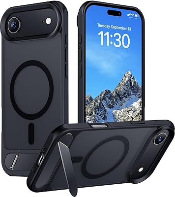 Temdan Designed for iPhone 17 Pro Case, [Built-in Invisible Kickstand][Compatible with MagSafe][Military Grade Shockproof] Slim Translucent Matte Phone Case for iPhone 17 Pro 6.3 inch (Black)