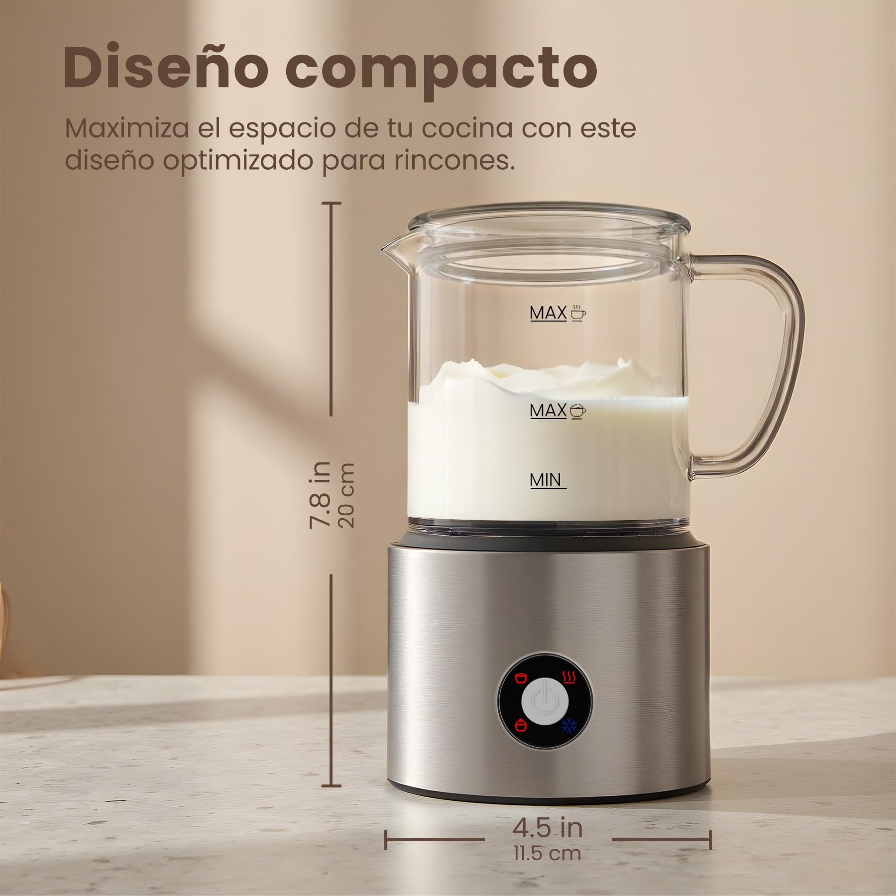 Espumador de Leche 4 en 1, Calienta leche Espumador Electrico 500ml Silenciosa, Calentador de Leche Inducción Automáticas con Desmontable Vaso de Vidrio, para Capuchino, Chocolate