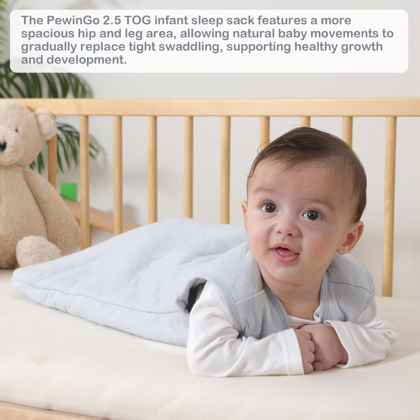 PewinGo Sacco Nanna Neonato 2.5 TOG 0-6 Mesi | Fibre di Cotone e Poliestere| Coperta Indossabile con Doppia Cerniera | Morbido, Delicato Sulla Pelle & Lavabile in Lavatrice
