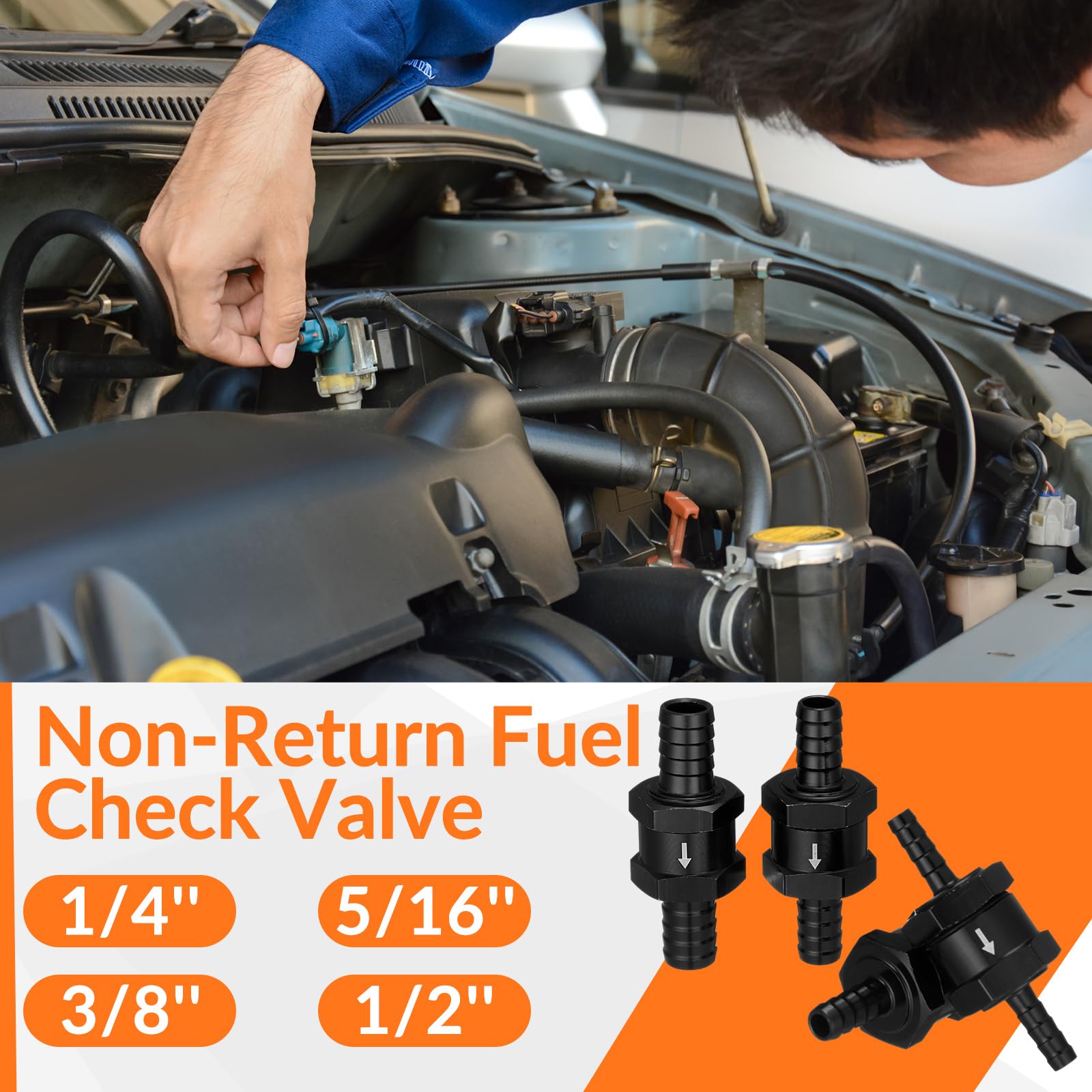 1/8 Fuel Line 3Pcs 10mm 3/8 Fuel Non Return One Way Check Valve Petrol ...